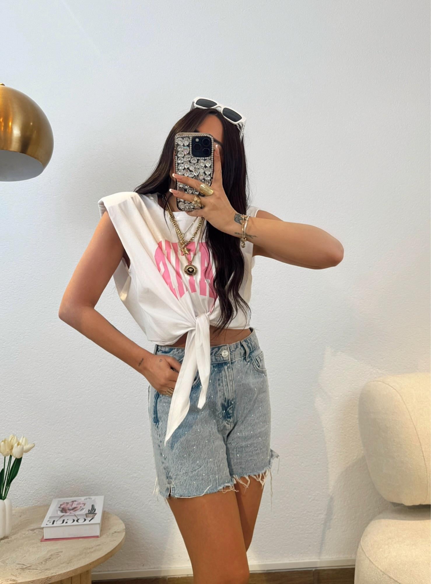 Vatkalı Bağlamalı Crop Tshirt