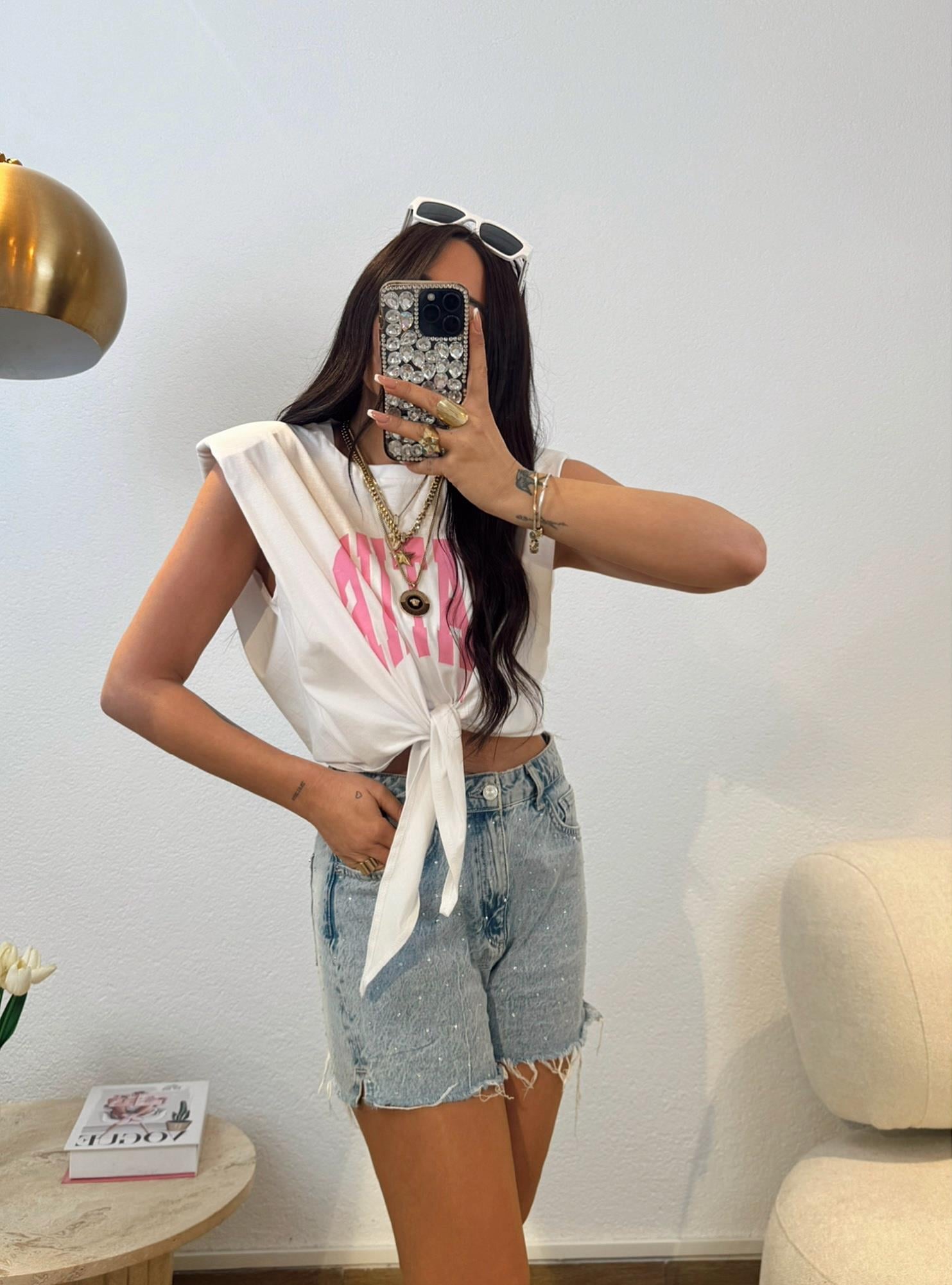 Vatkalı Bağlamalı Crop Tshirt