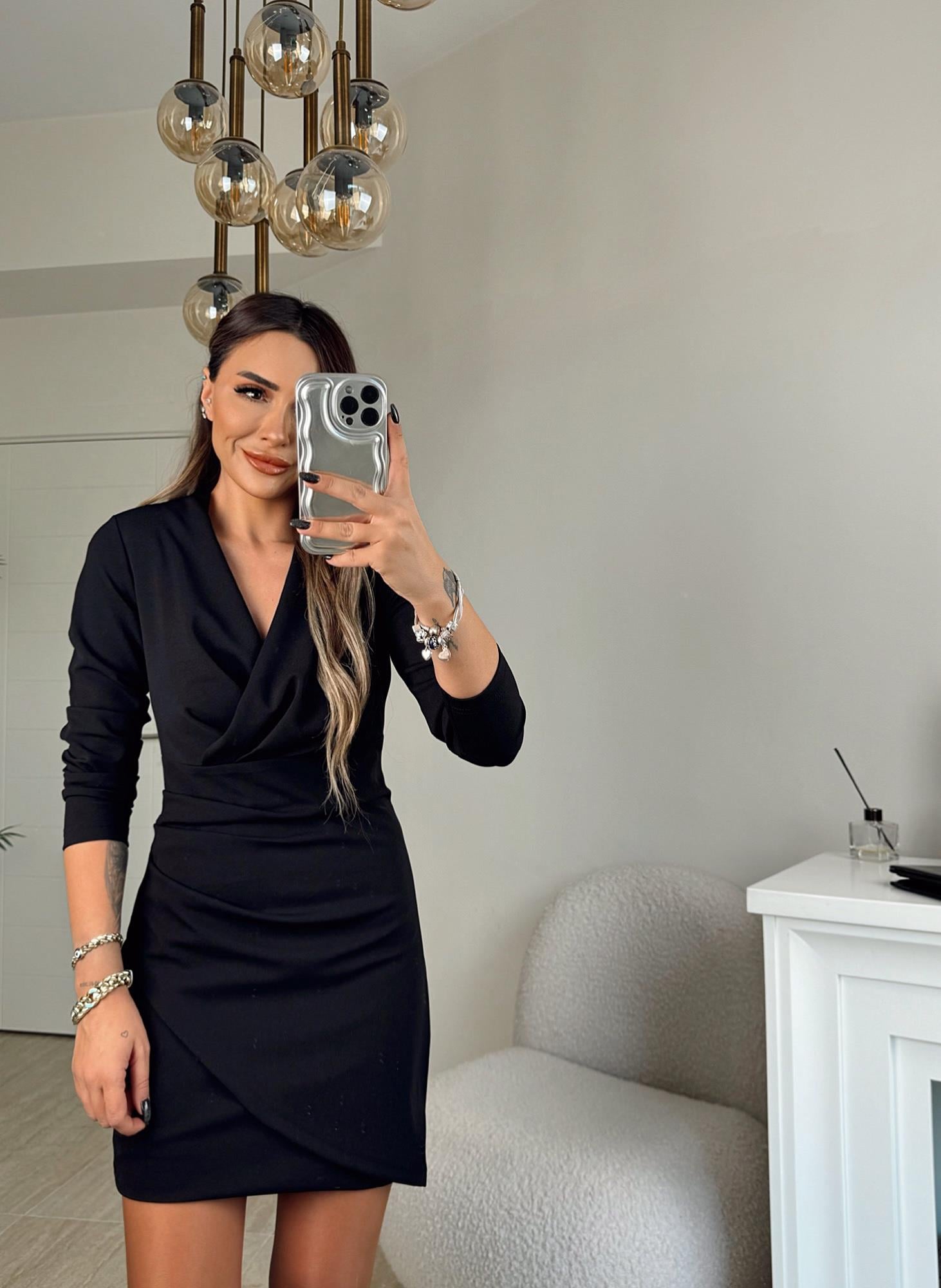 Vatkalı Drapeli Crep Elbise