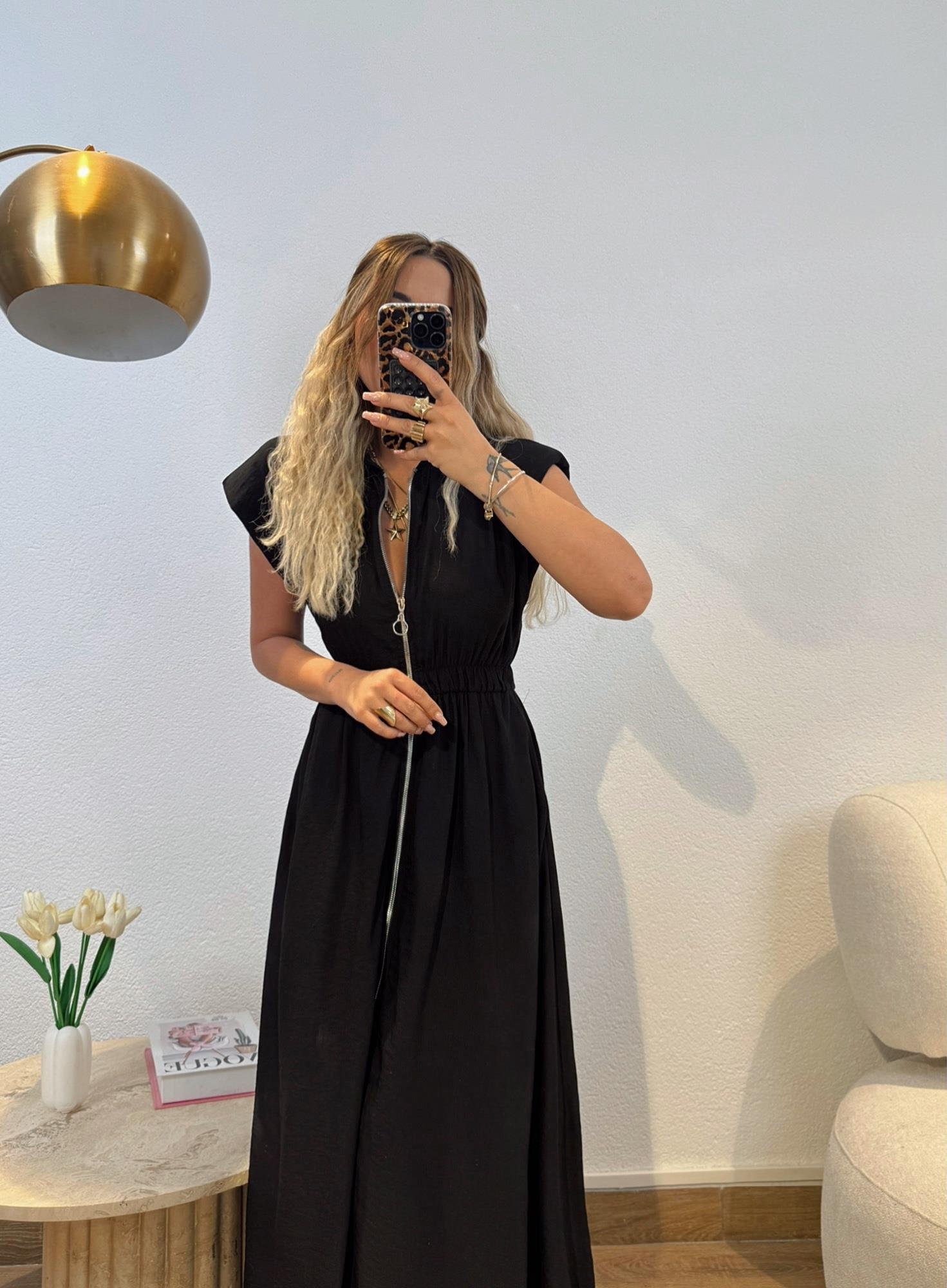 Vatkalı Fermuar Detay Maxi Basic Elbise