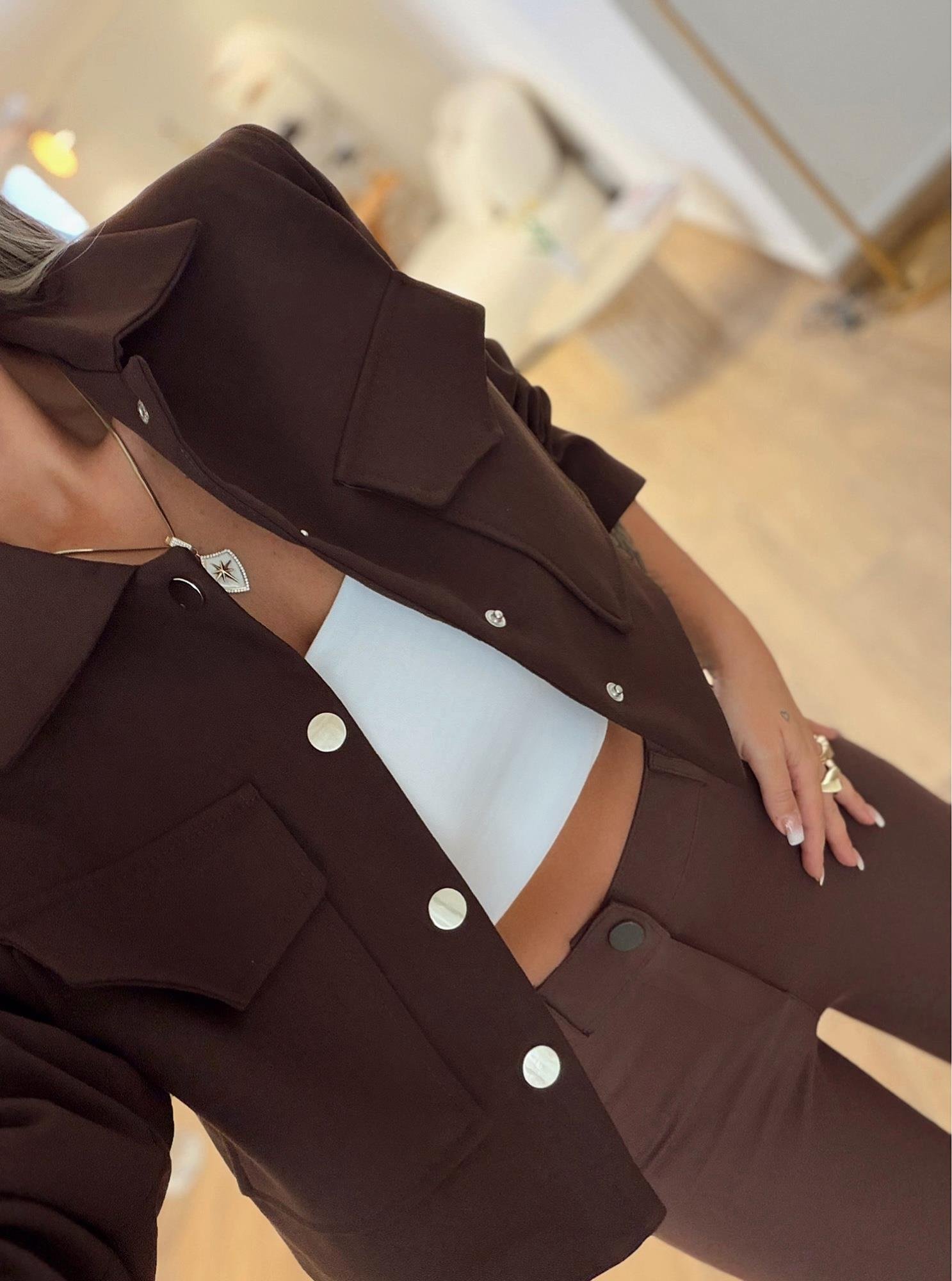 Vatkalı Kahve Crop Ceket