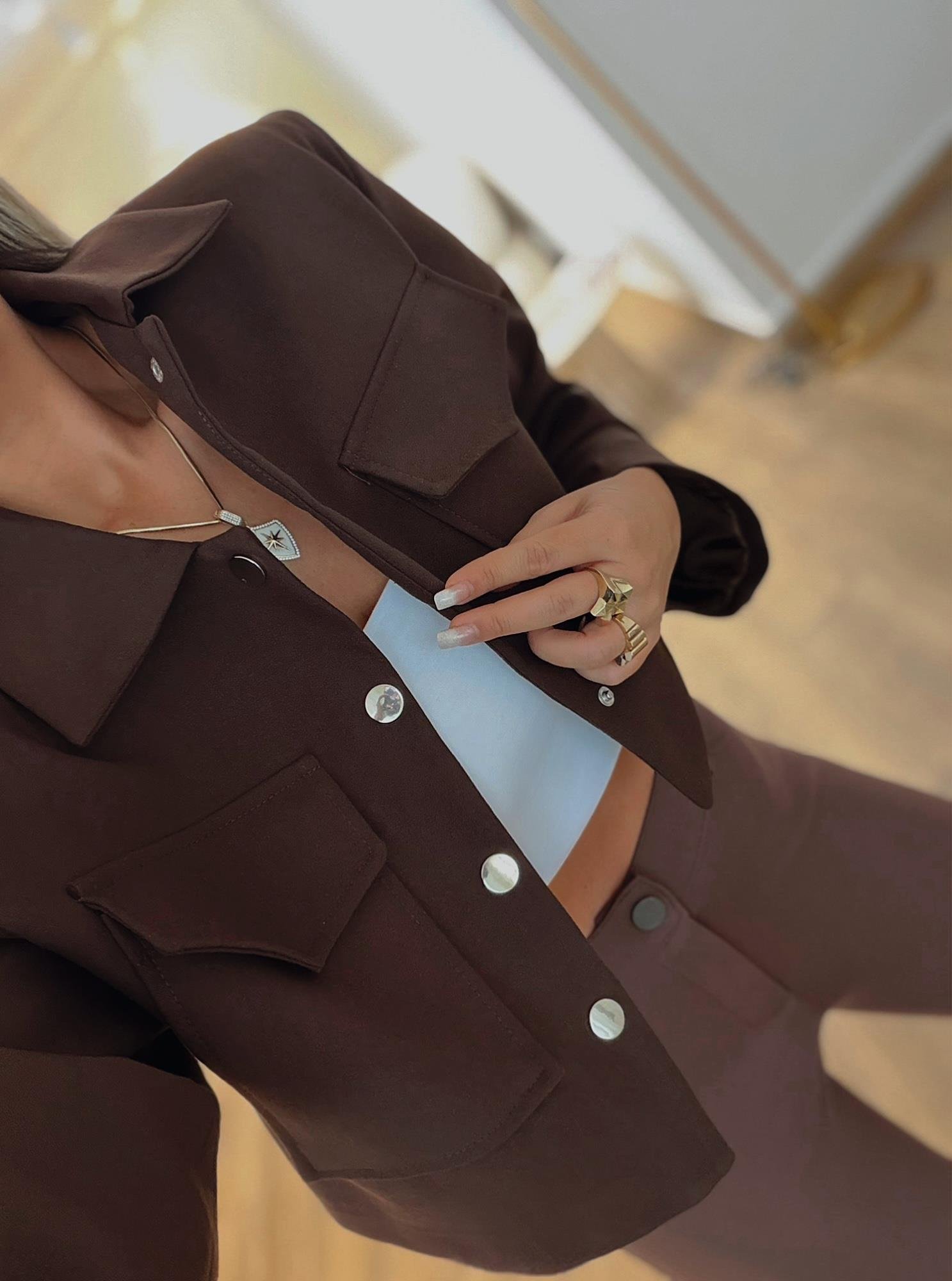 Vatkalı Kahve Crop Ceket
