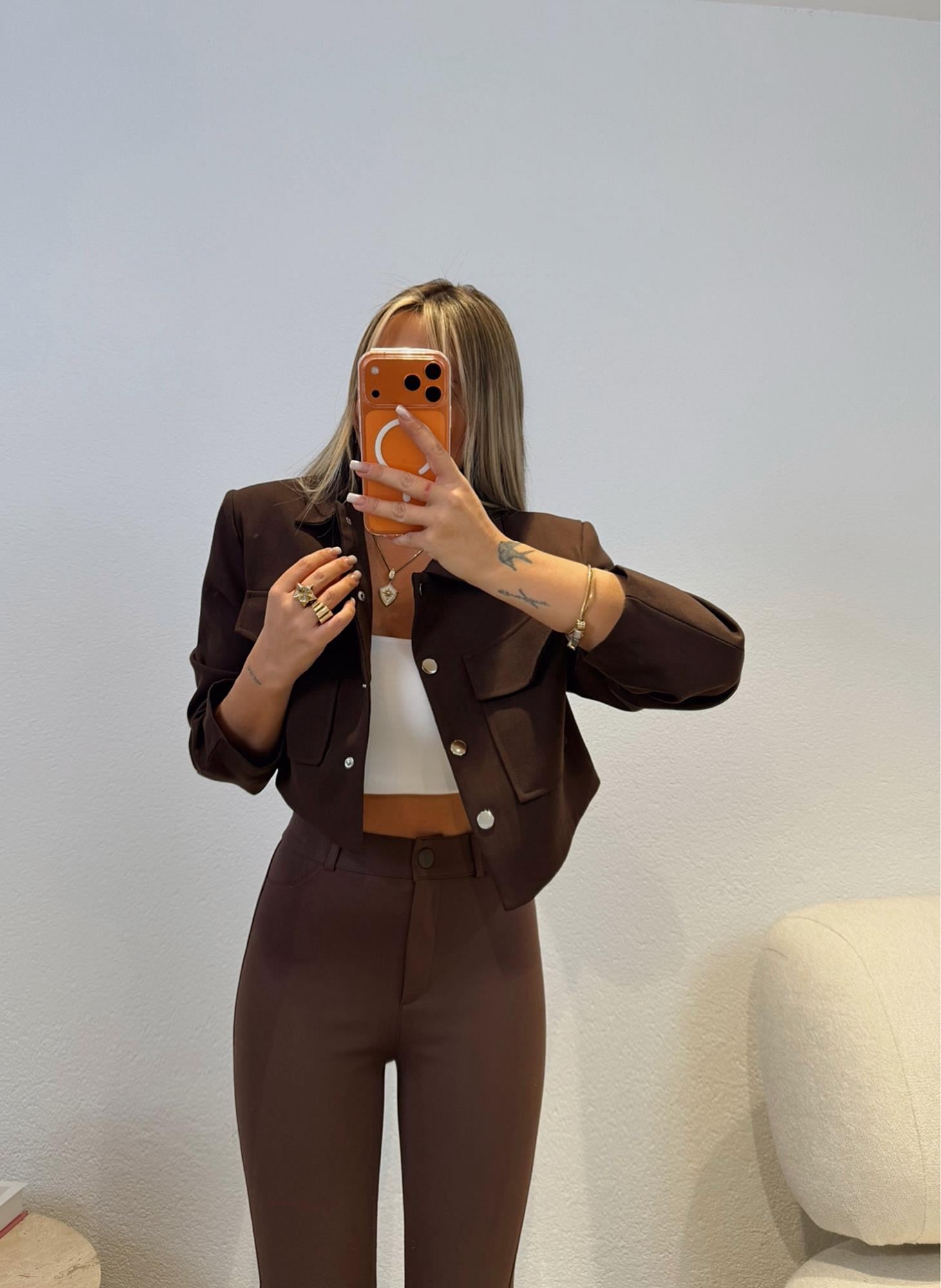 Vatkalı Kahve Crop Ceket