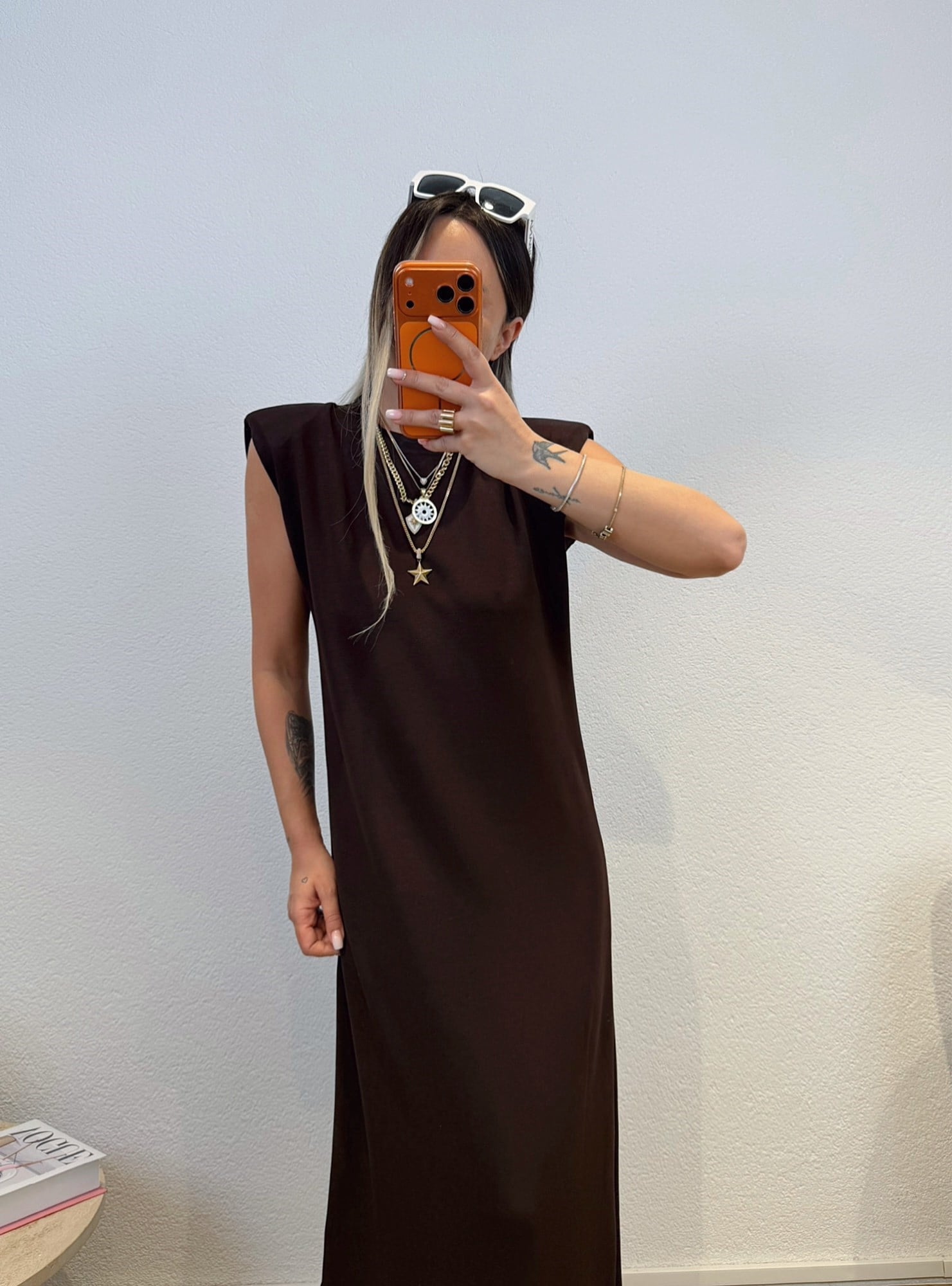 Vatkalı Modal Basic Kahve Elbise