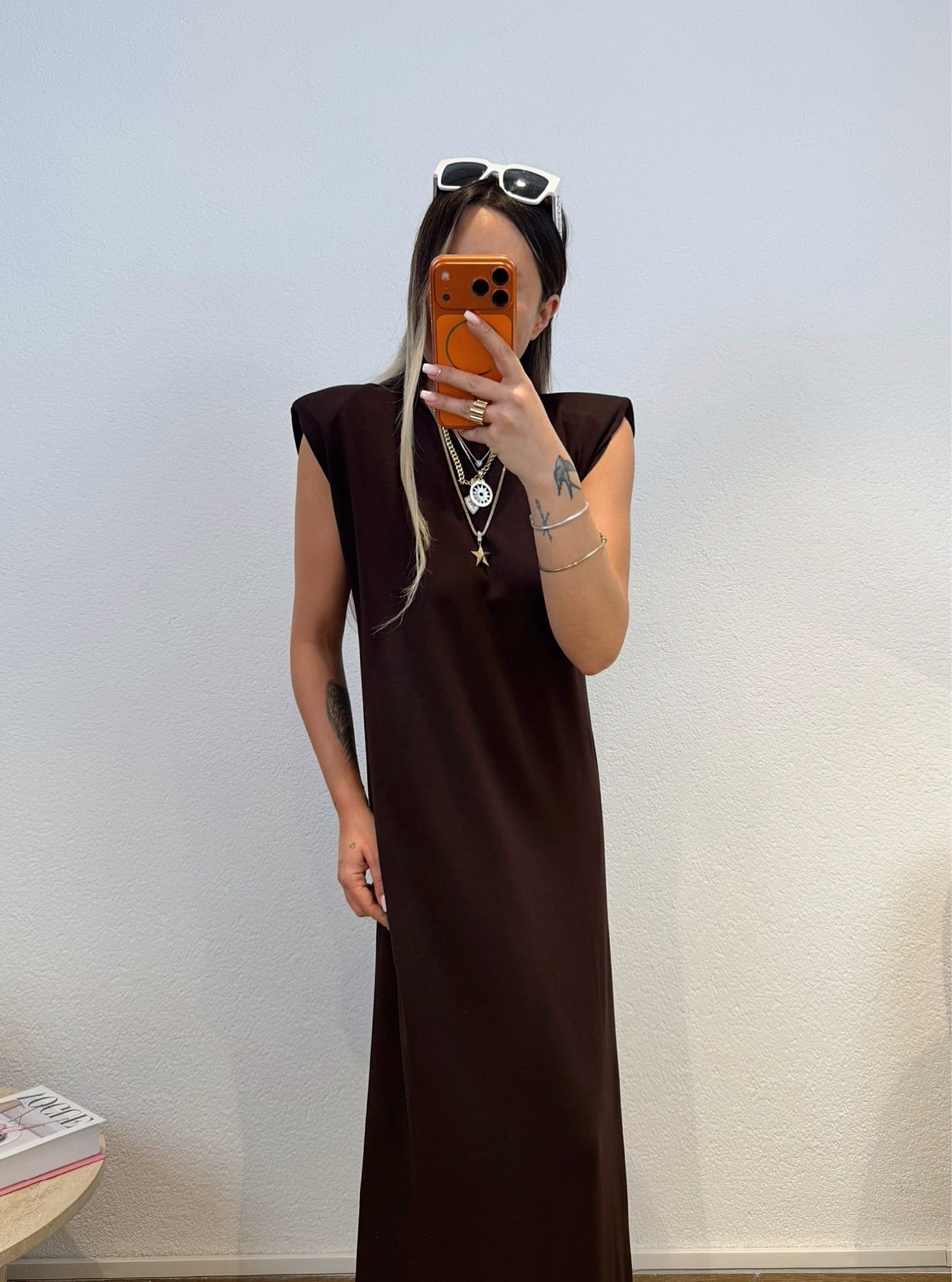 Vatkalı Modal Basic Kahve Elbise