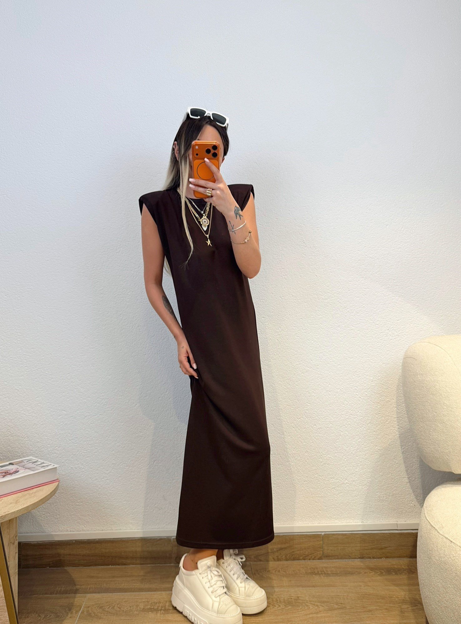 Vatkalı Modal Basic Kahve Elbise