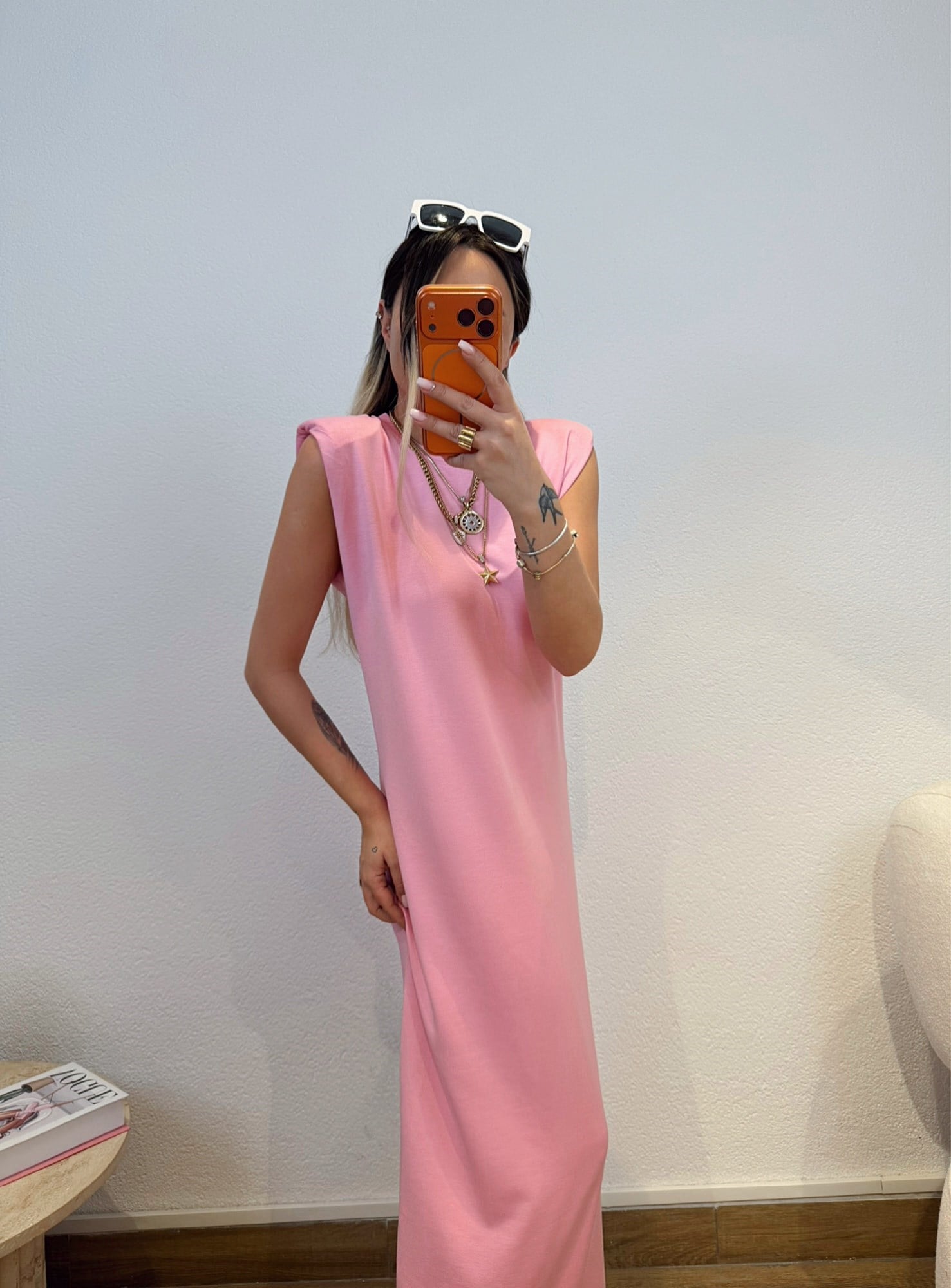 Vatkalı Modal Basic Pembe Elbise
