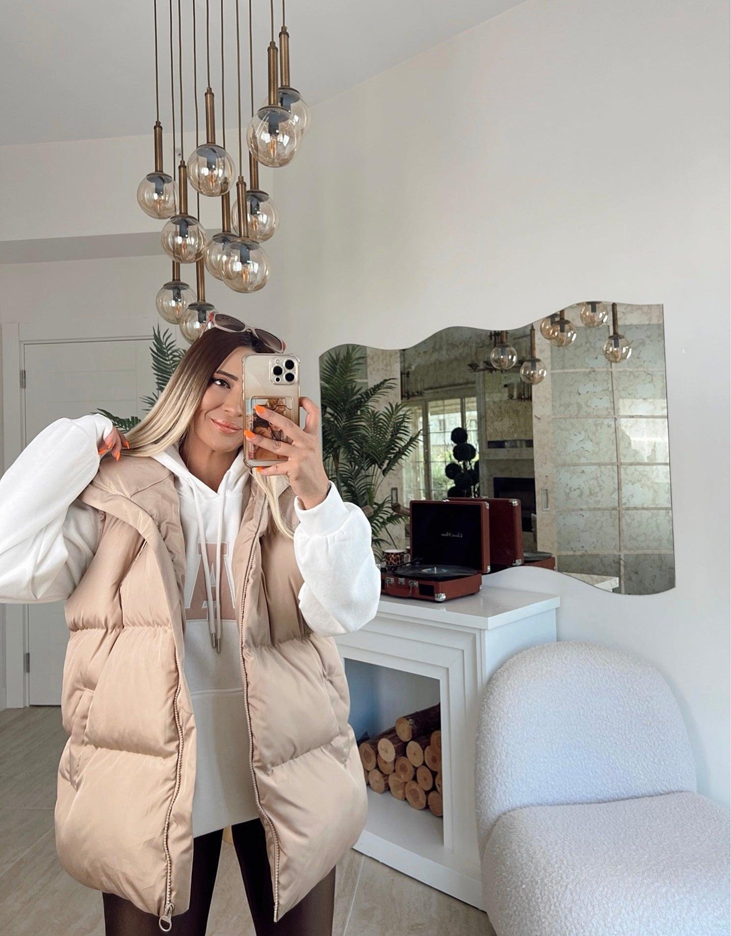 Vizon Kapşonlu Oversize Şişme Yelek