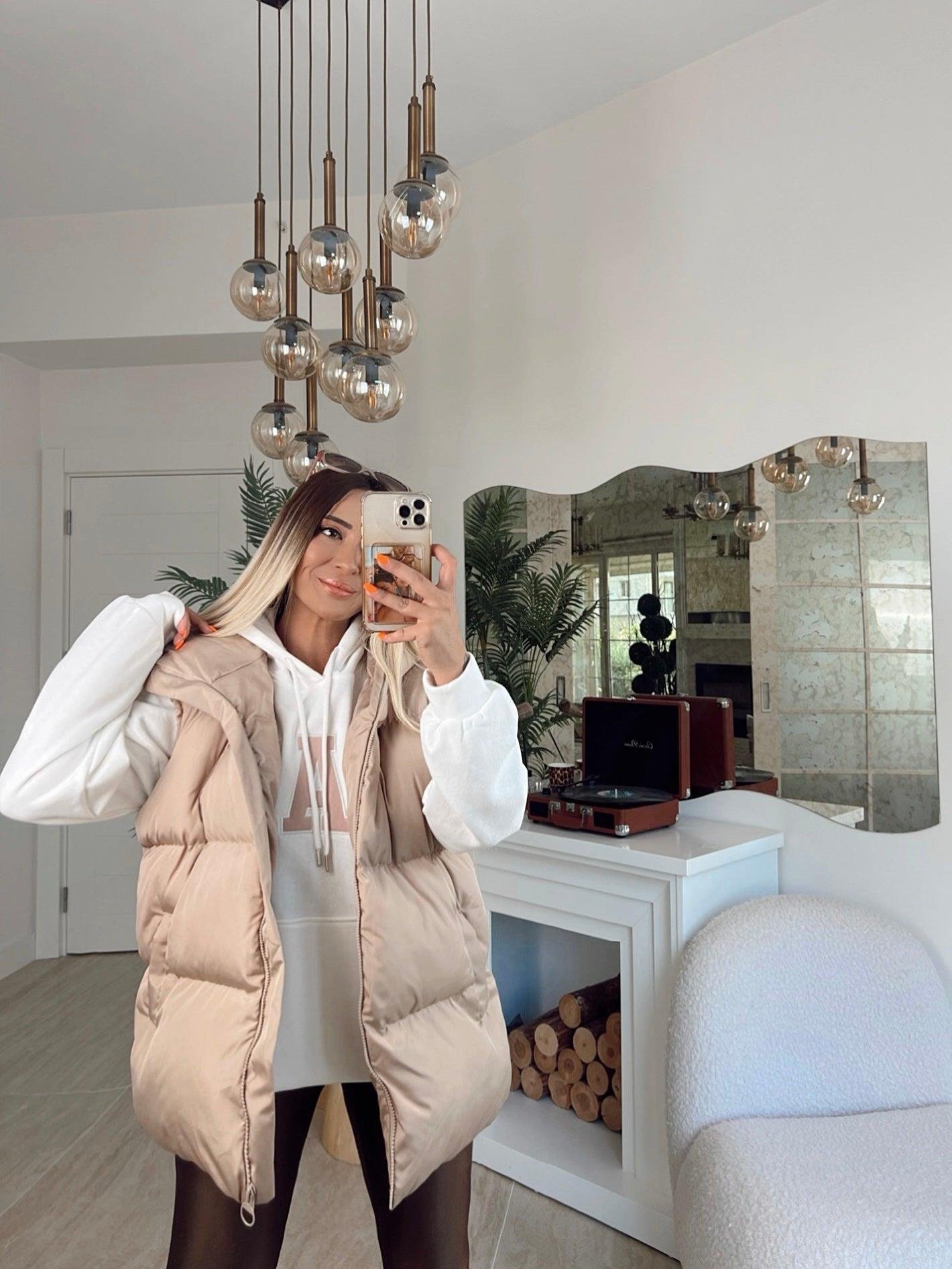 Vizon Kapşonlu Oversize Şişme Yelek