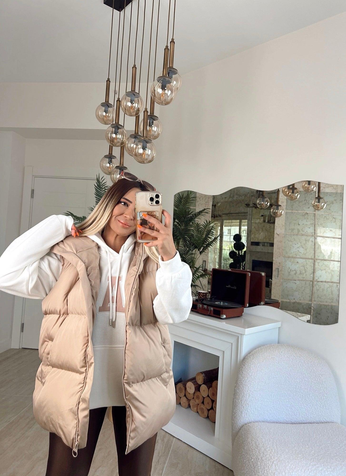 Vizon Kapşonlu Oversize Şişme Yelek