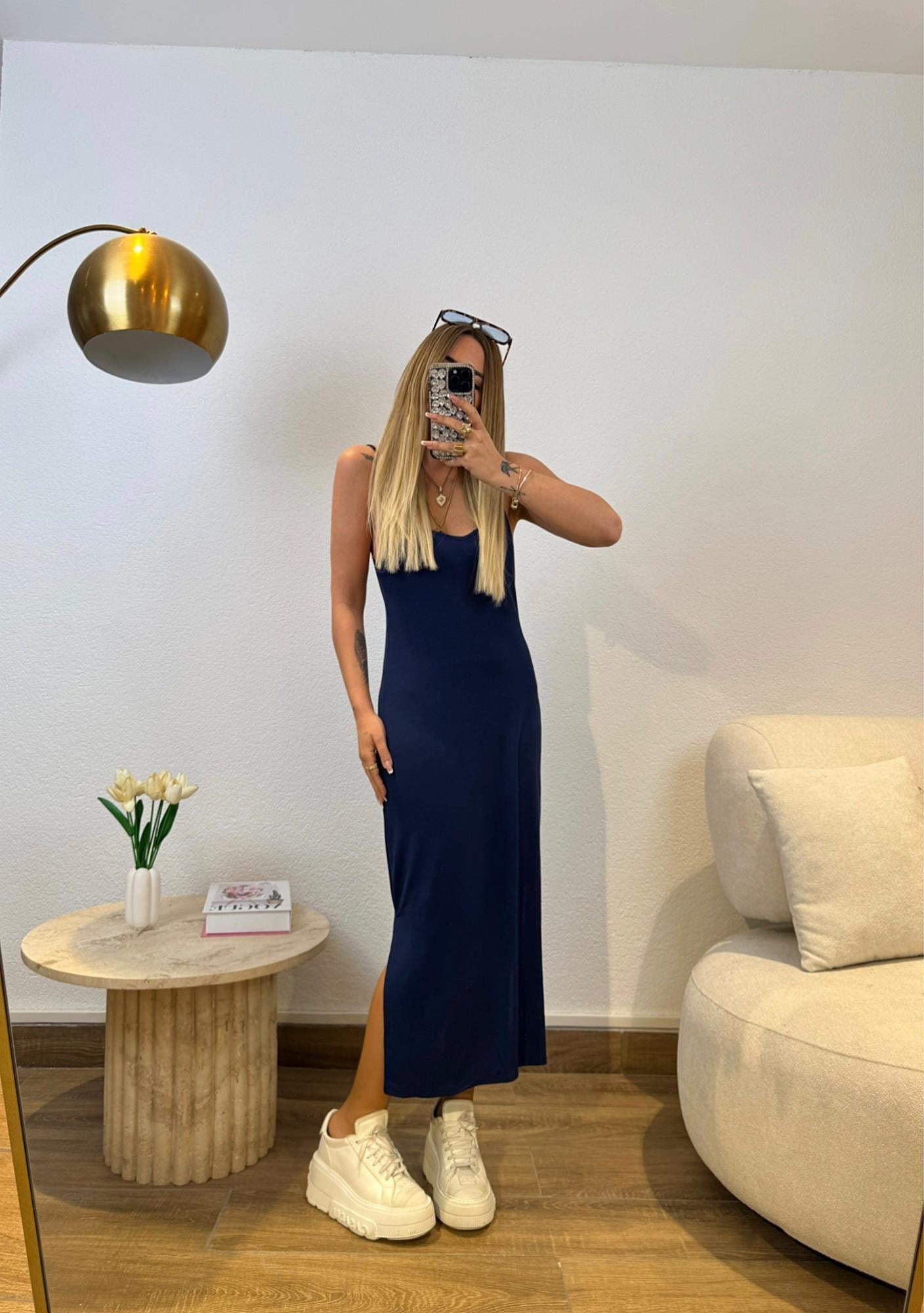 Yanları Yırtmaçlı Modal İp Askılı Laci Elbise