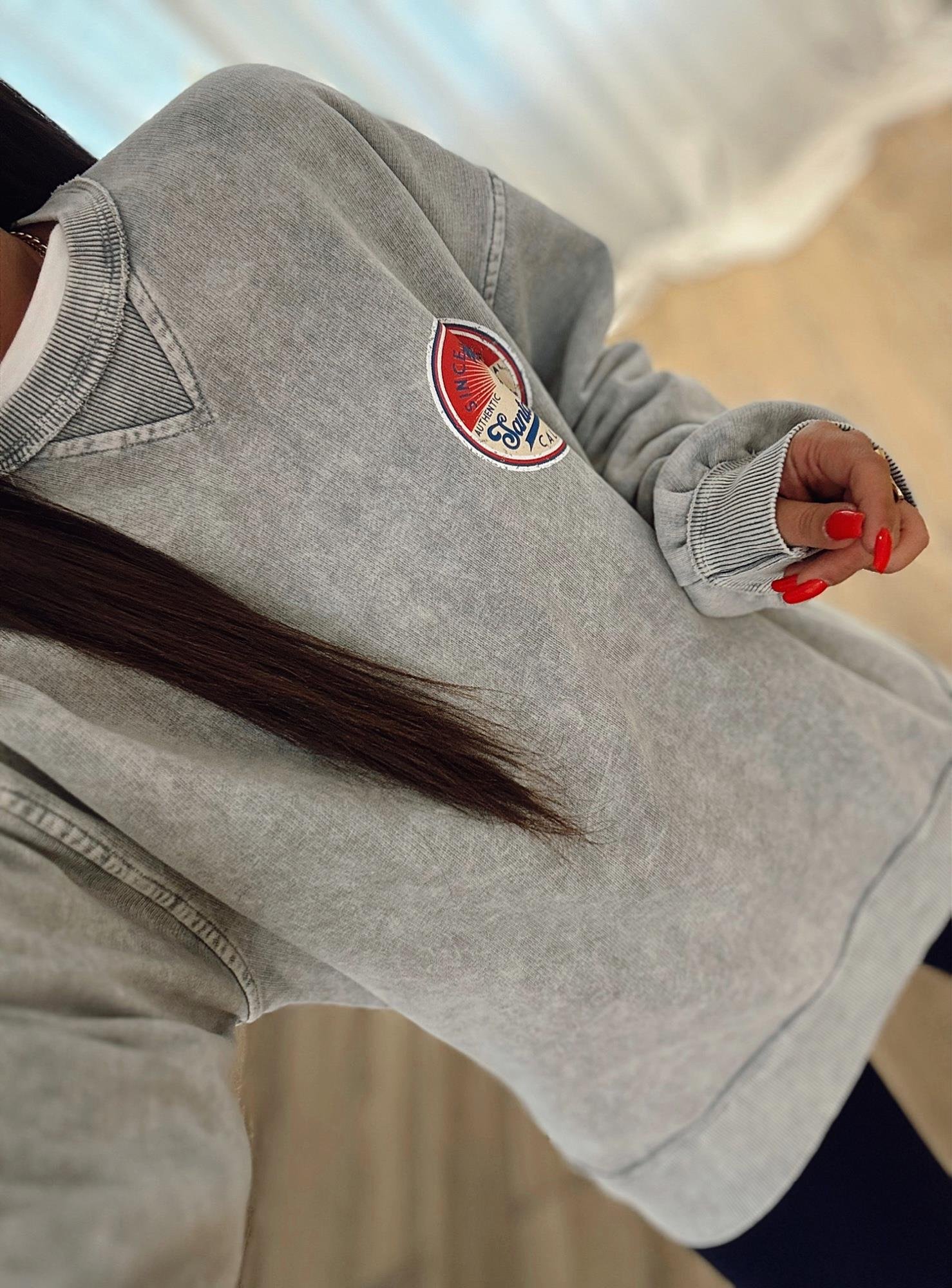 Yıkamalı Gri Santa Monica Sweatshirt