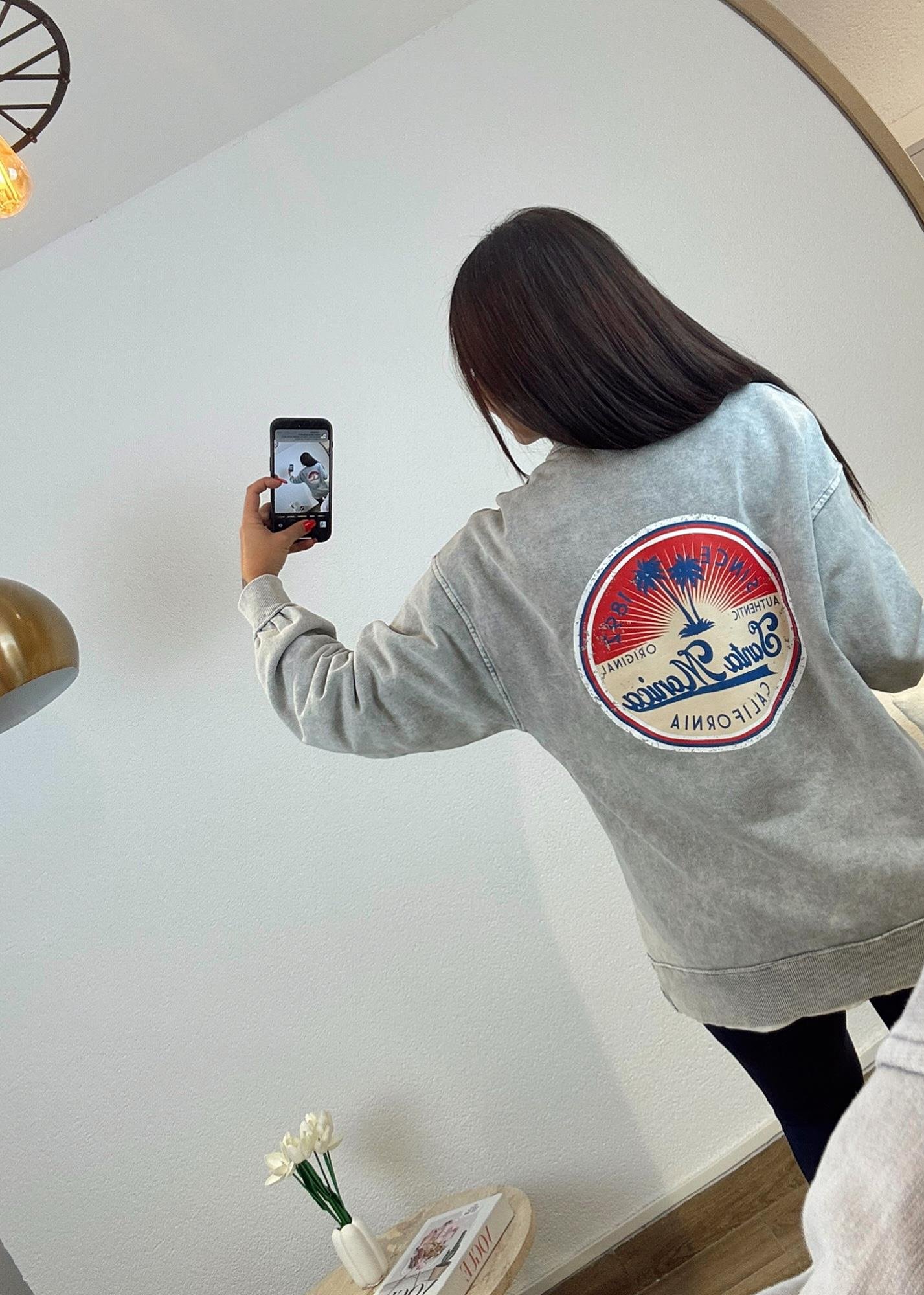 Yıkamalı Gri Santa Monica Sweatshirt