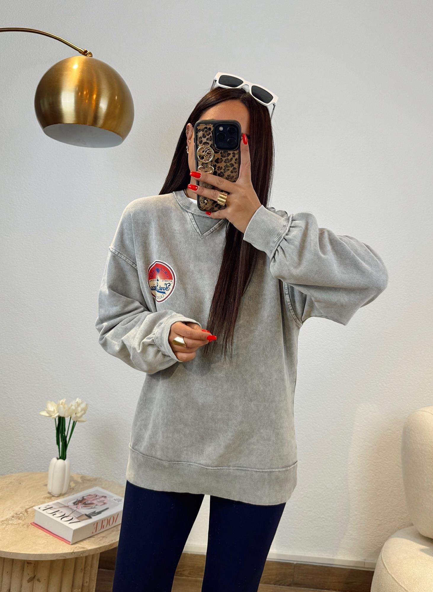 Yıkamalı Gri Santa Monica Sweatshirt