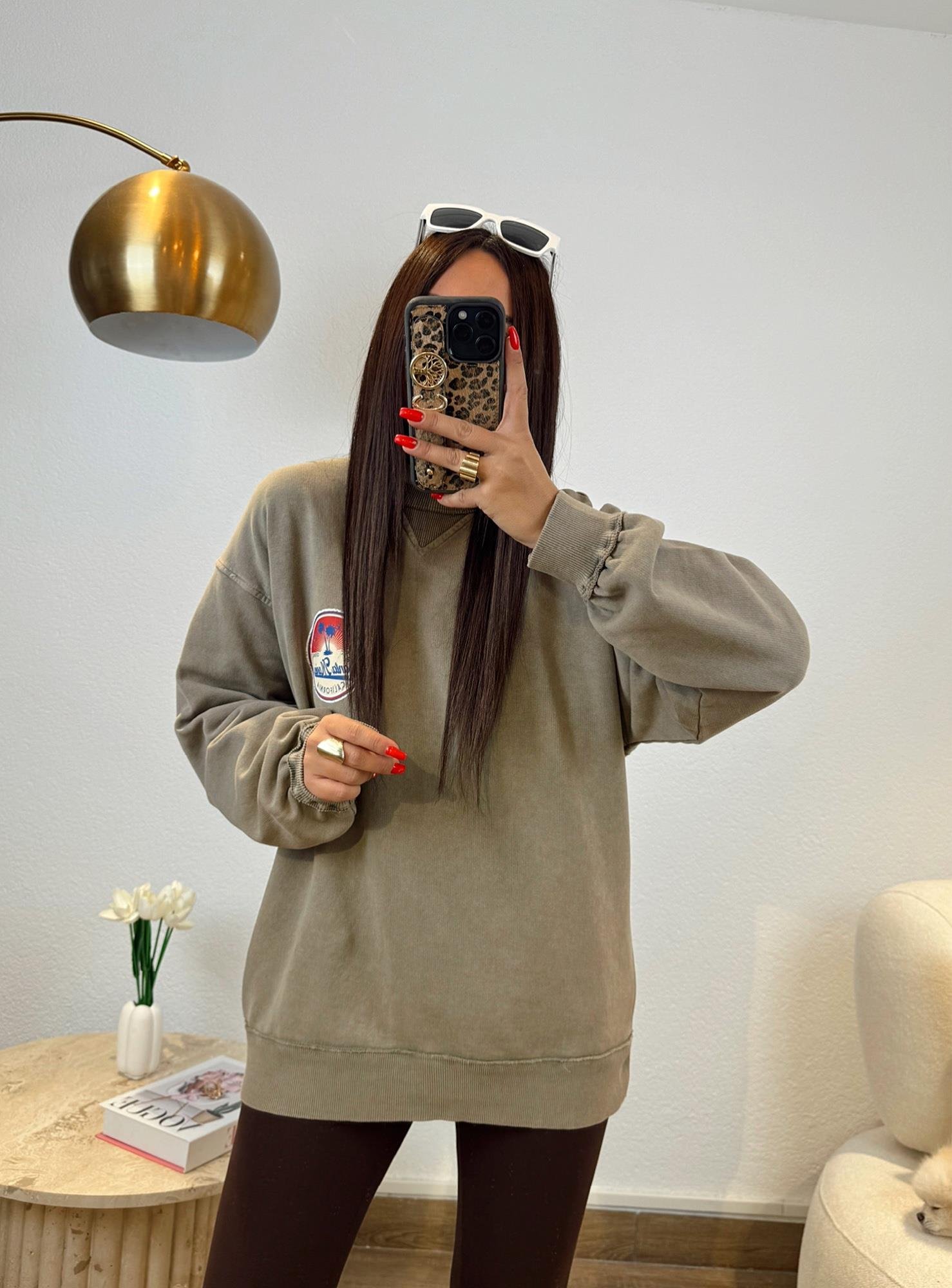Yıkamalı Haki Santa Monica Sweatshirt
