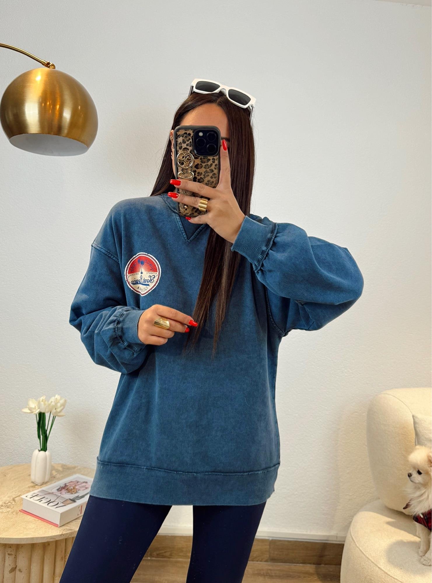 Yıkamalı Mavi Santa Monica Sweatshirt