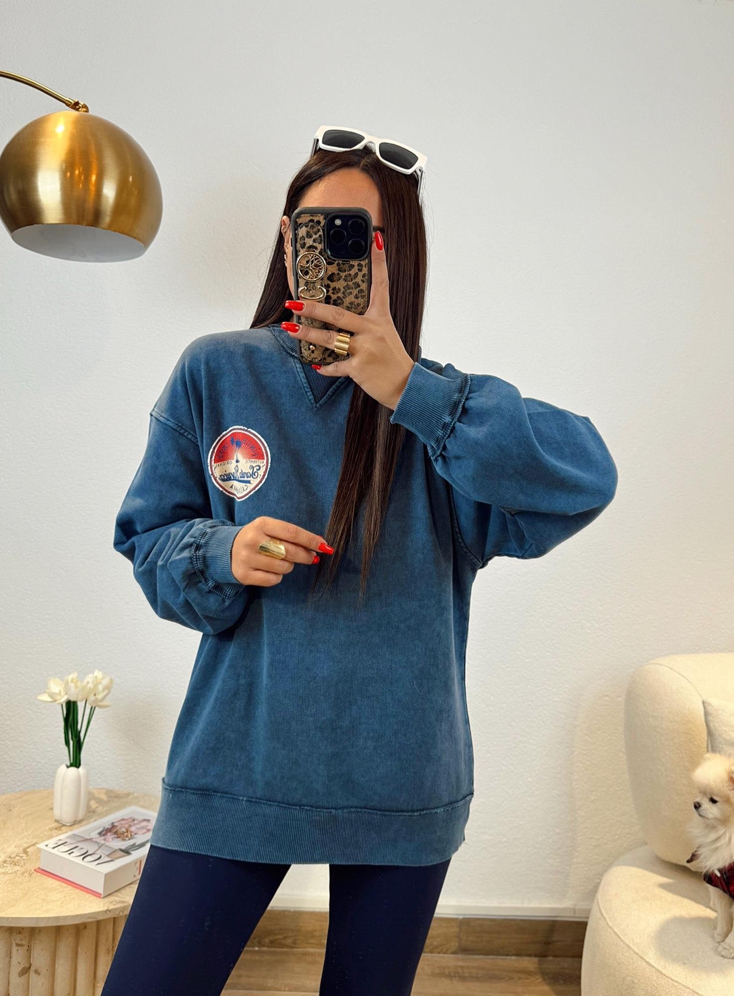 Yıkamalı Mavi Santa Monica Sweatshirt