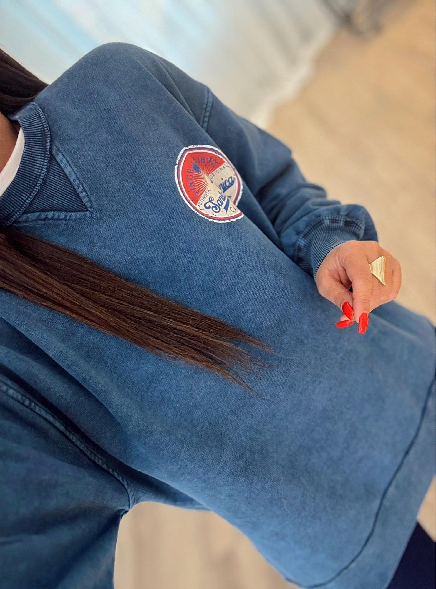 Yıkamalı Mavi Santa Monica Sweatshirt