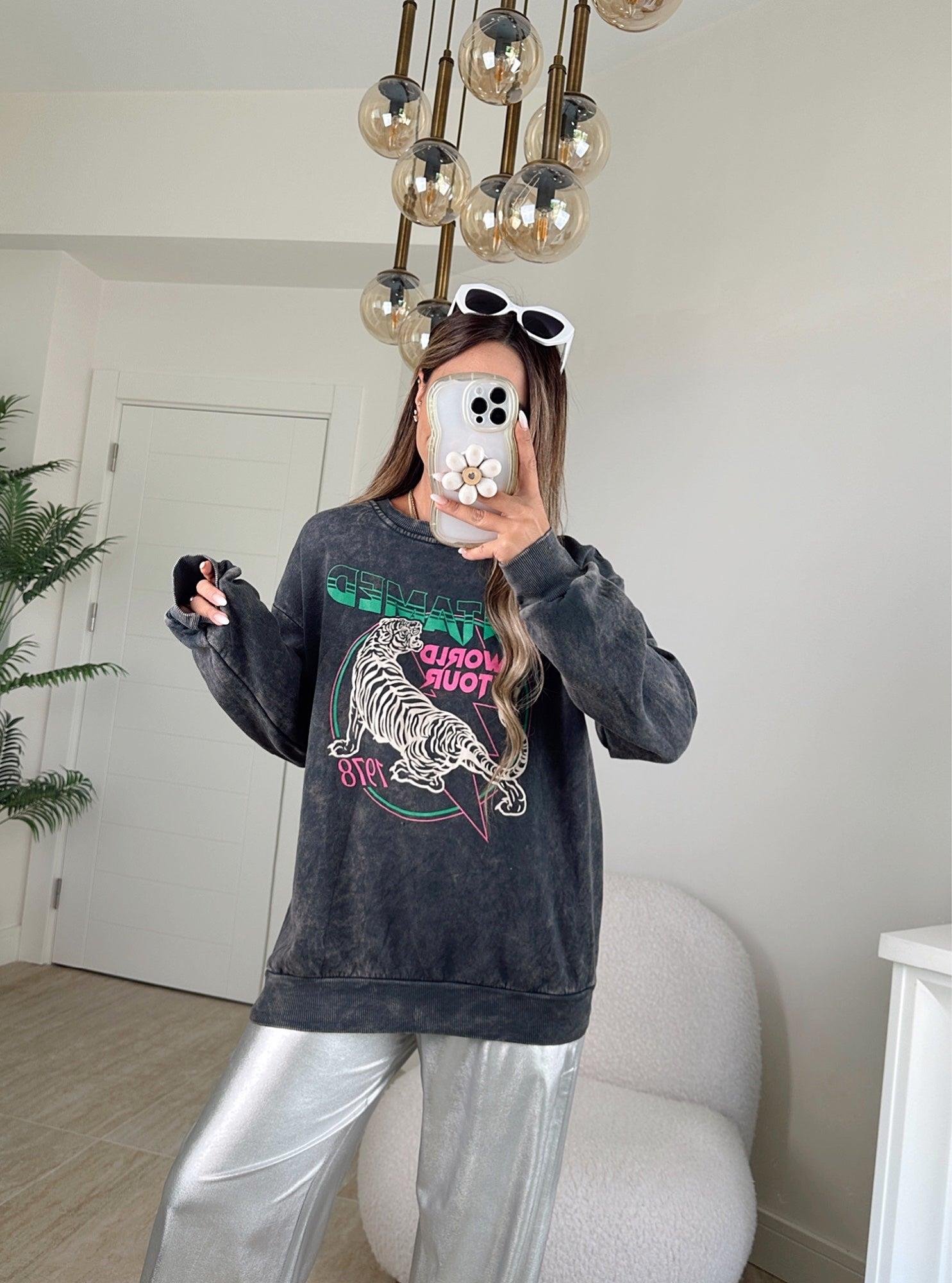 Yıkamalı Şardonlu Sweatshirt