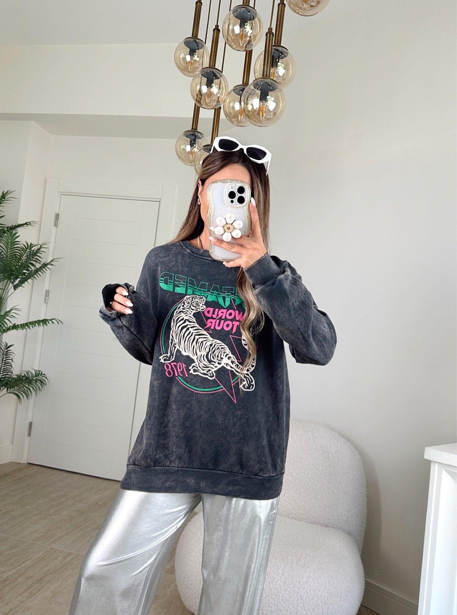 Yıkamalı Şardonlu Sweatshirt