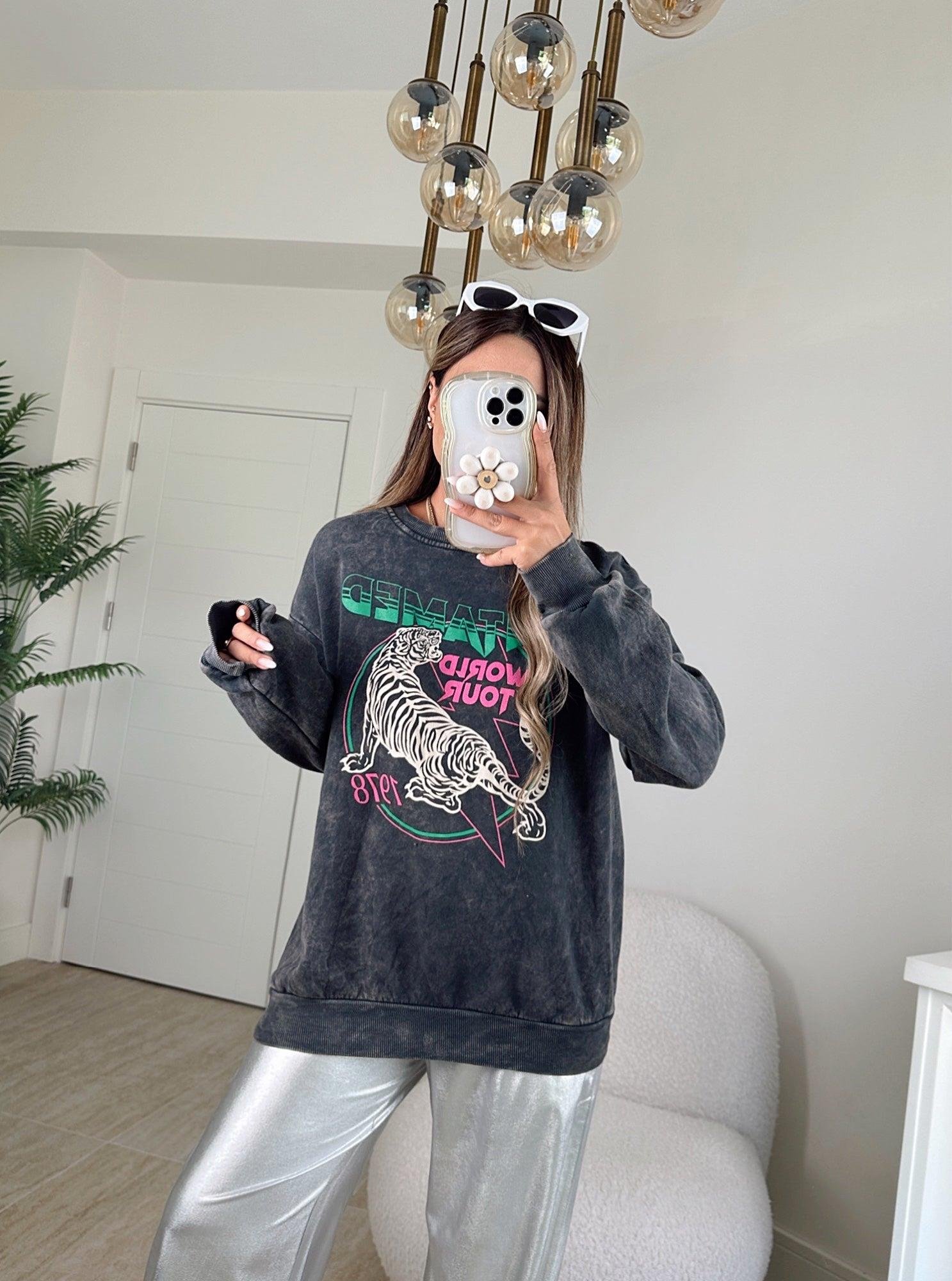 Yıkamalı Şardonlu Sweatshirt