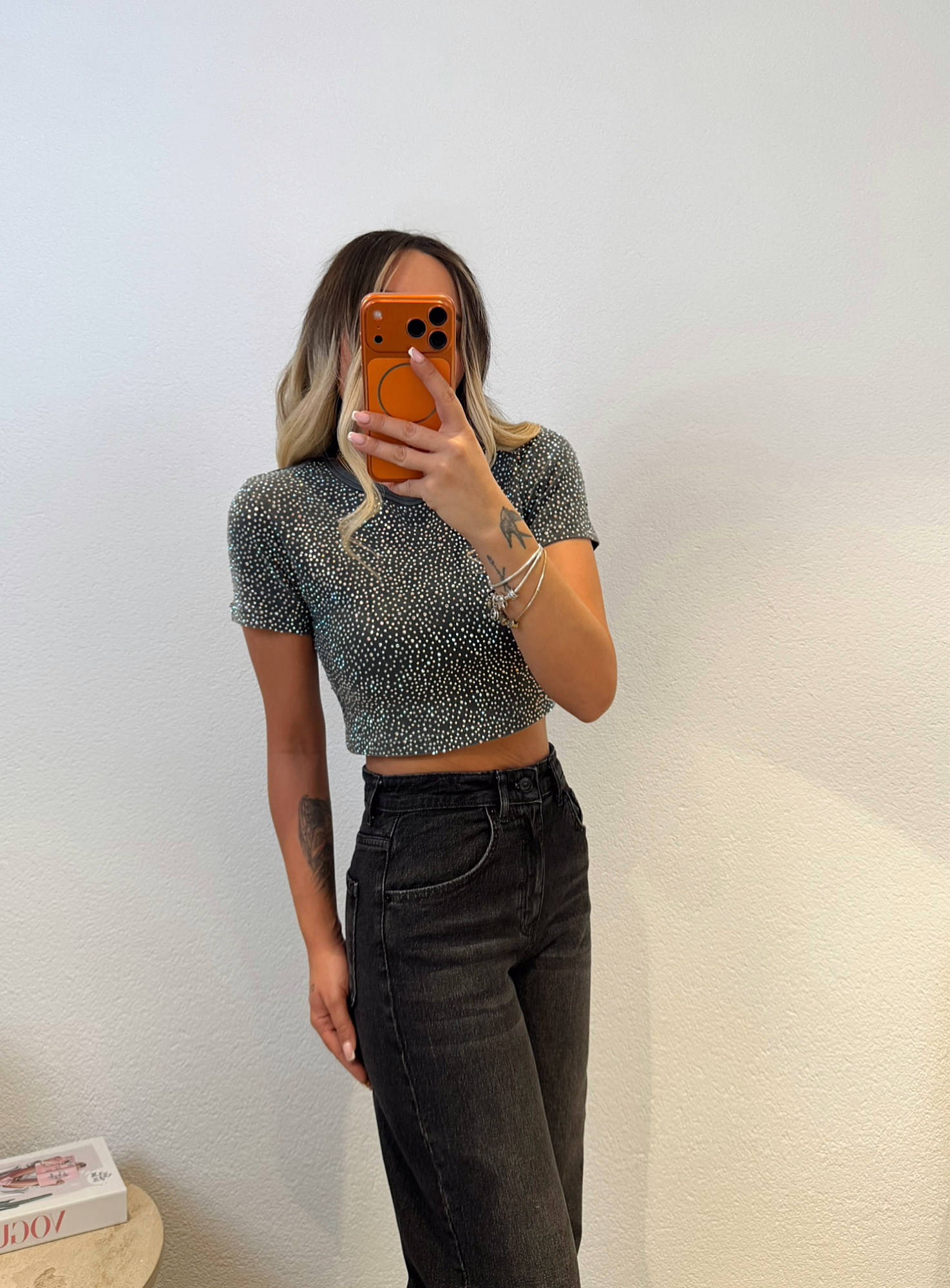 Yıkamalı Taşlı Crop