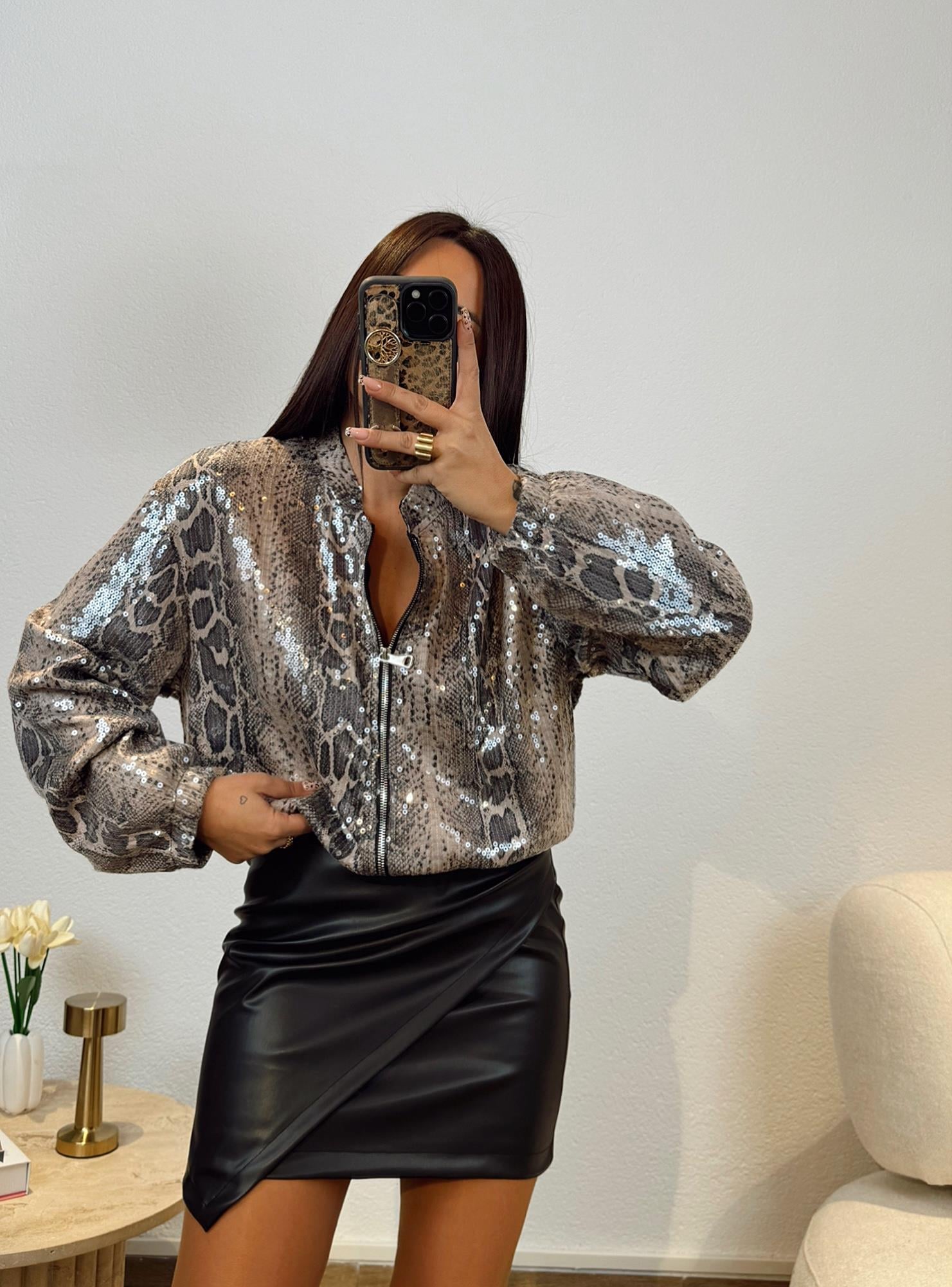 Yılan Desen Payet Bomber