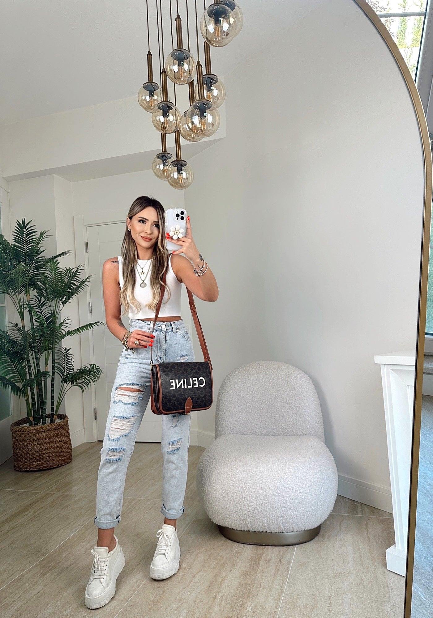 Yırtıklı Buz Mavi Mom Jean