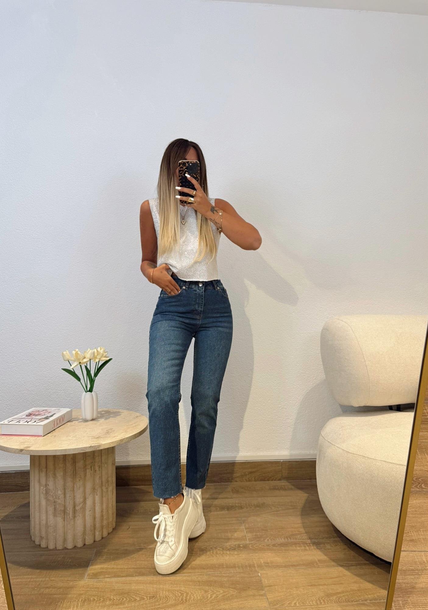 Z.a Koyu Mavi Kesik Paça Boyfit Jean