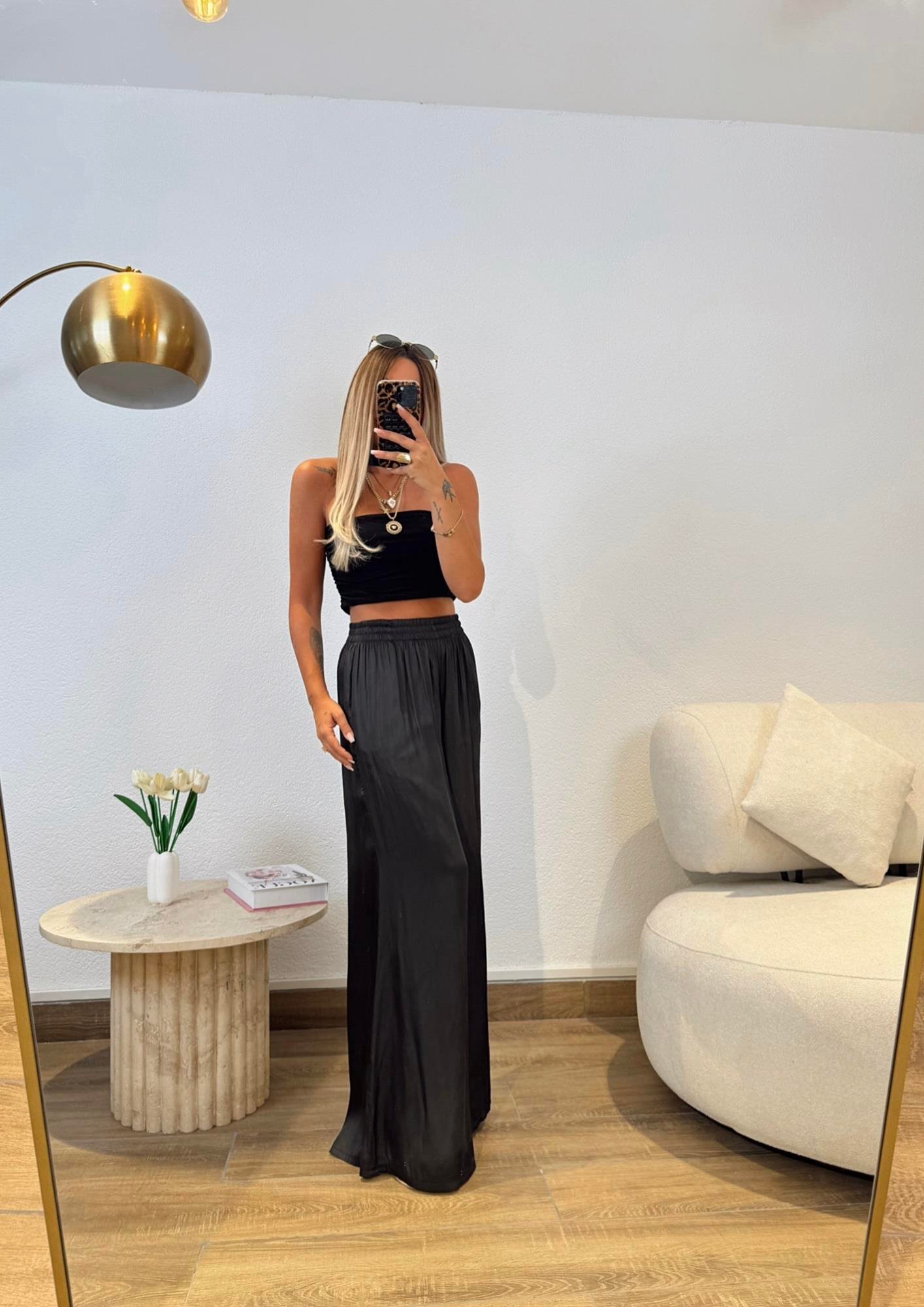 Z.a Model Saten Siyah Bol Paça Pantolon