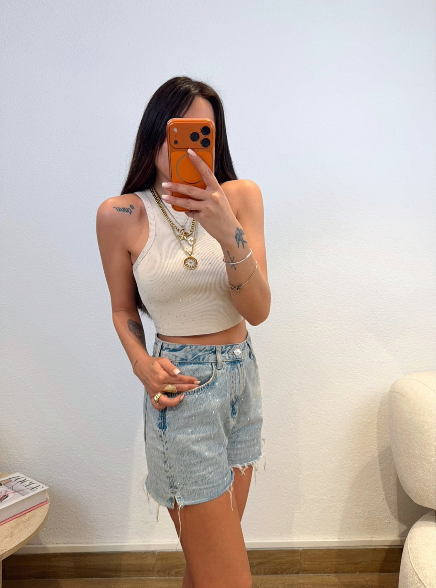 Z.a Halter Yaka Taşlı Bej Crop