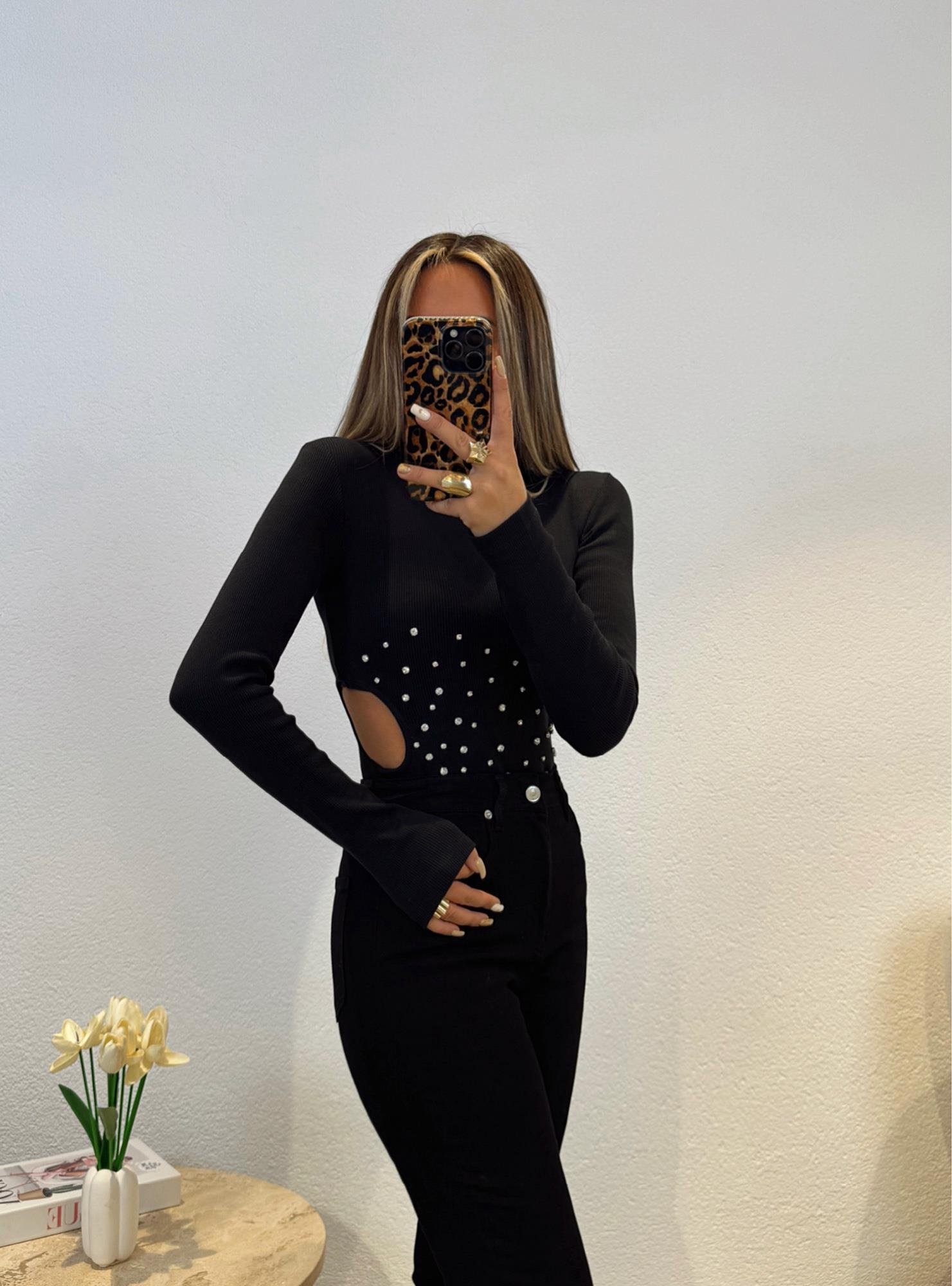 Z.a Bel Dekolteli Taşlı Bodysuit