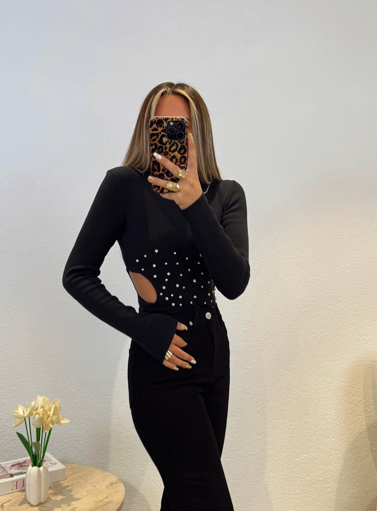 Z.a Bel Dekolteli Taşlı Bodysuit