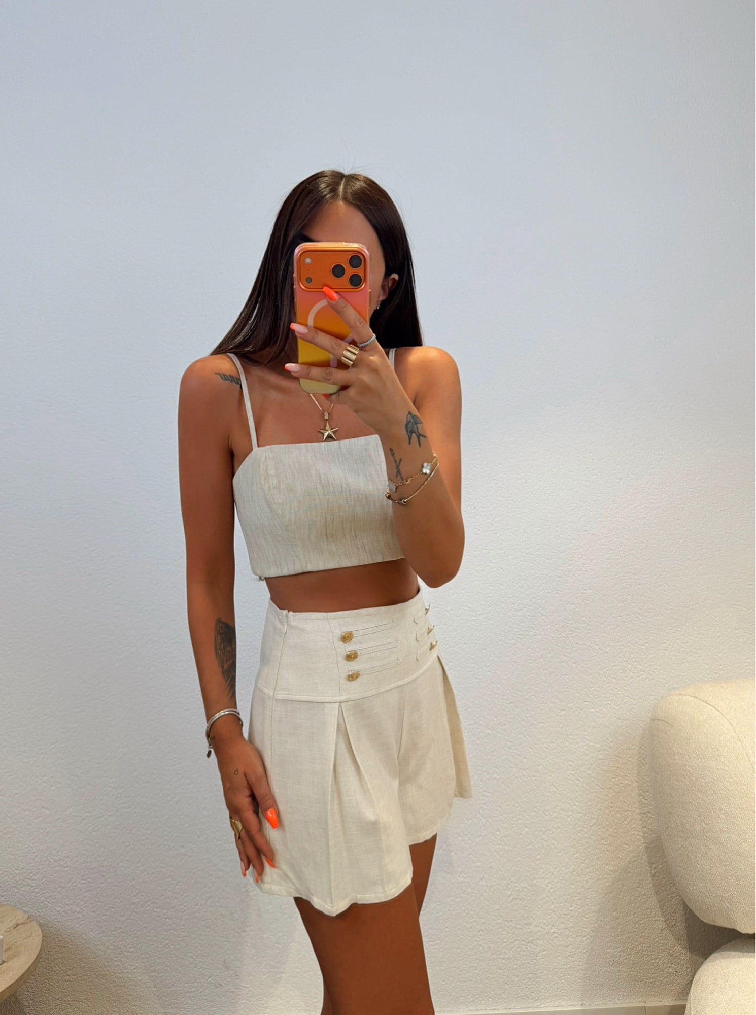 Z.a Model Düğme Detay Keten Şort