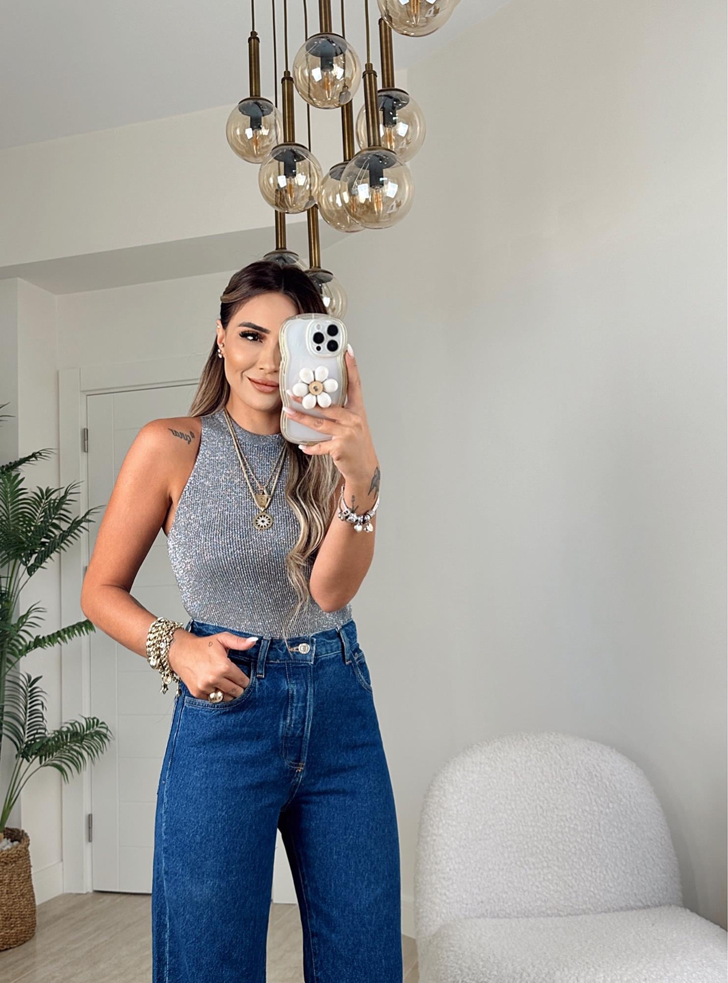 Z.A Model Gri Simli Halter Yaka Triko Crop