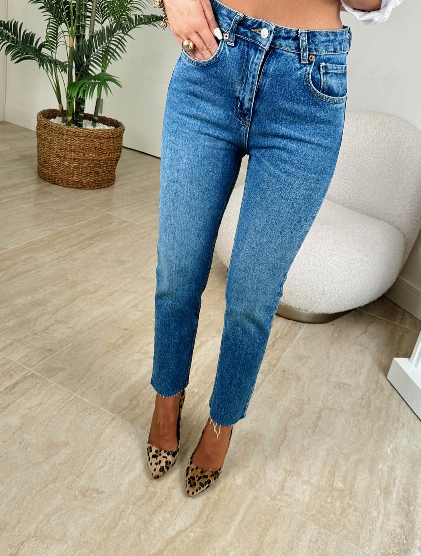 Z.A Kesik Paça Koyu Mavi Mom Fit