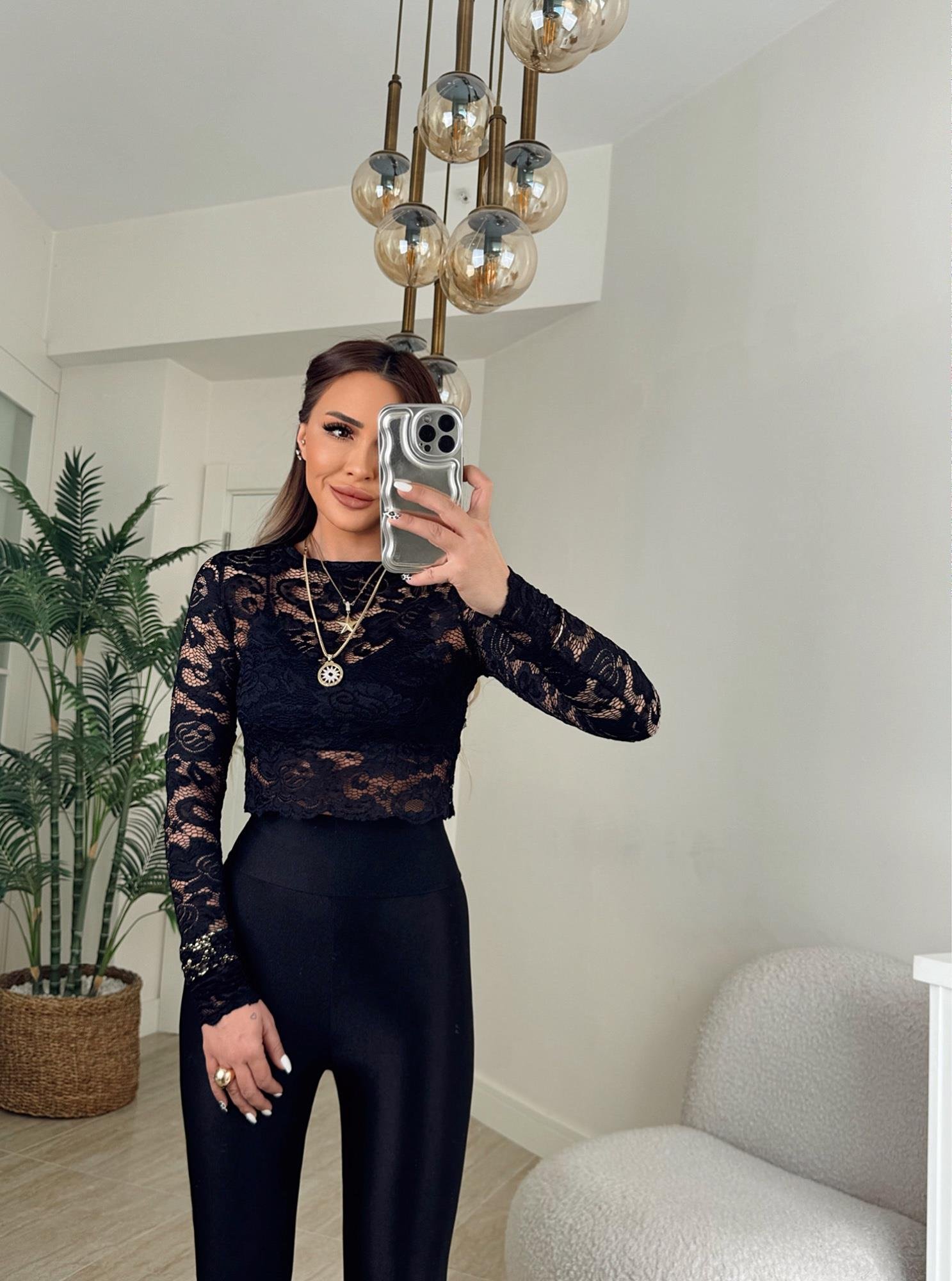 Z.A Model Dantel Crop Bluz 
