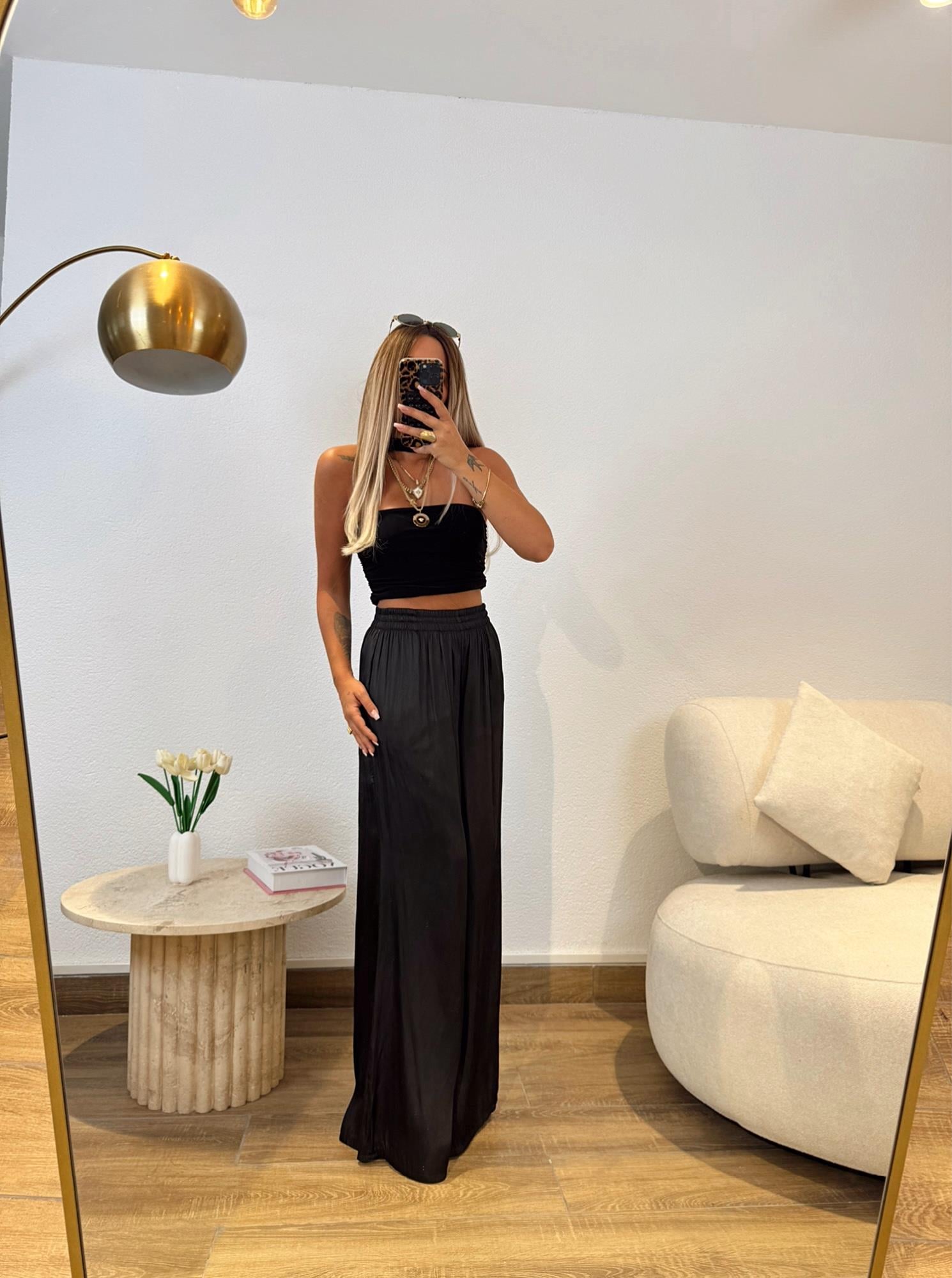 Z.a Model Saten Siyah Bol Paça Pantolon