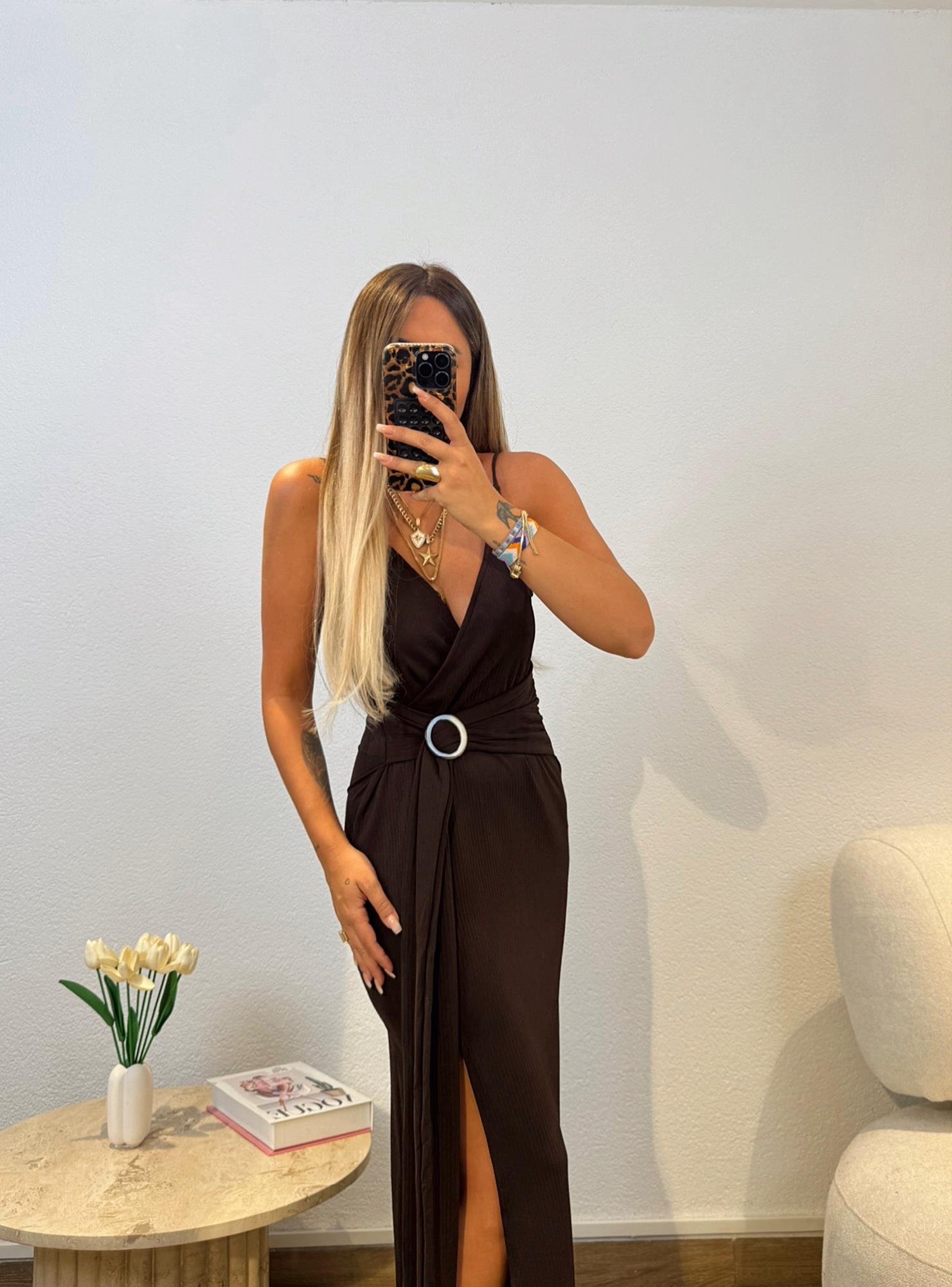 Z.a Kemer Detay İp Askılı Kahve Elbise