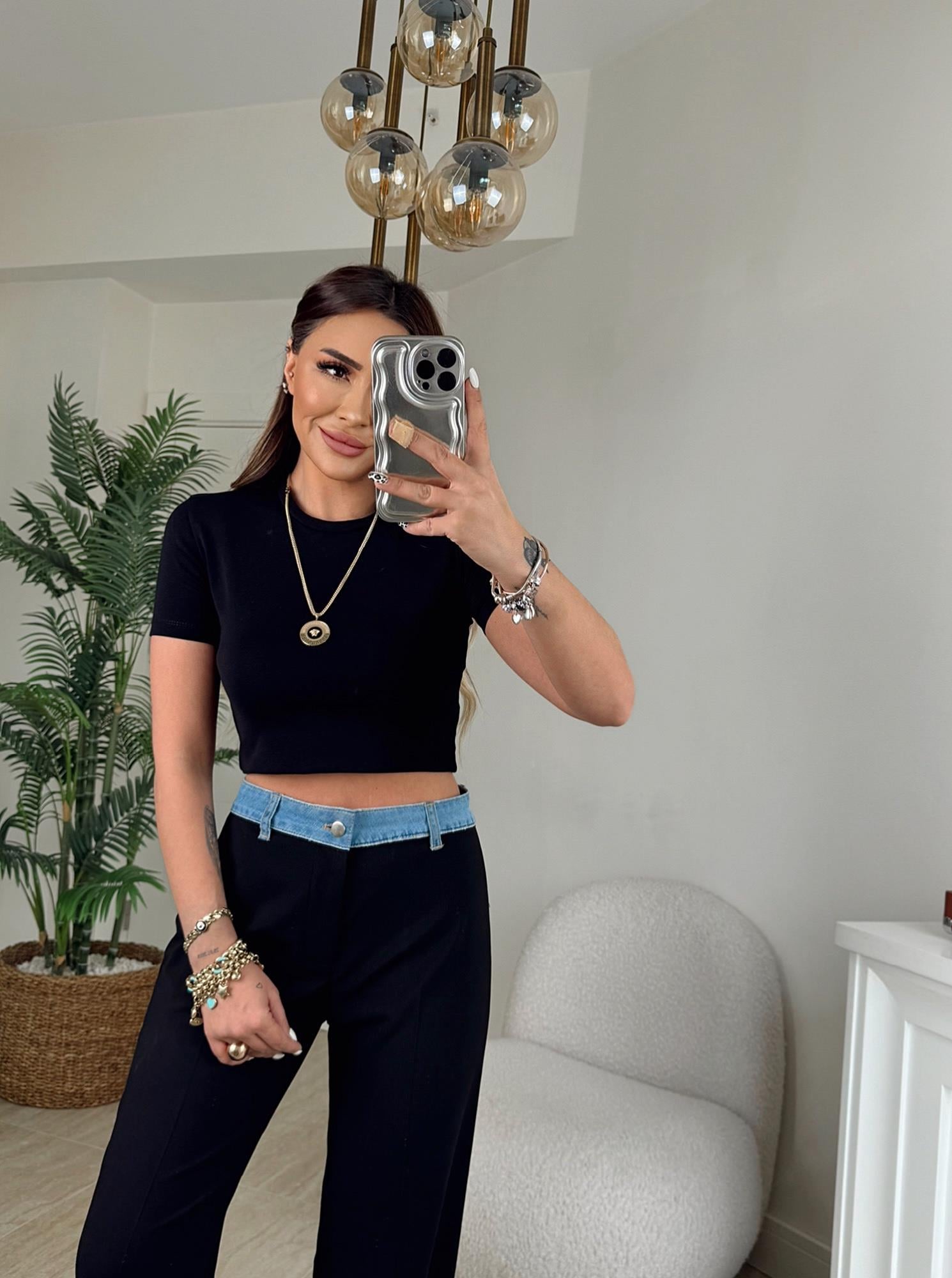 Z.A Jean Kemer Detay Siyah Kumaş Pantolon