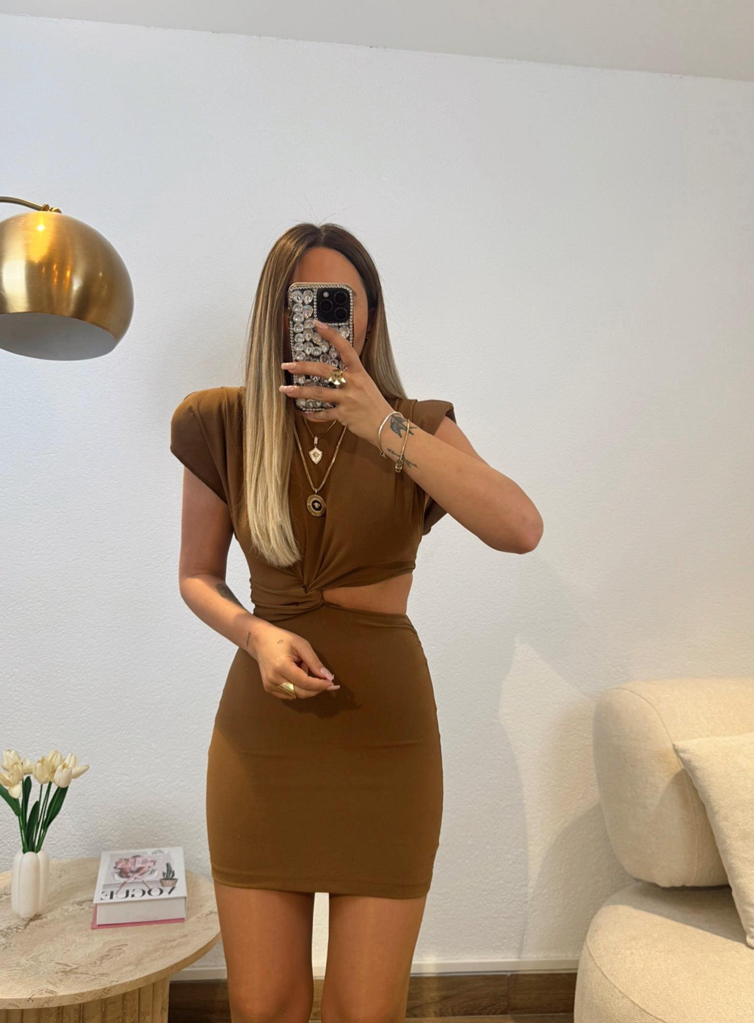 Z.a Model Vatkalı Kahve Mini Elbise