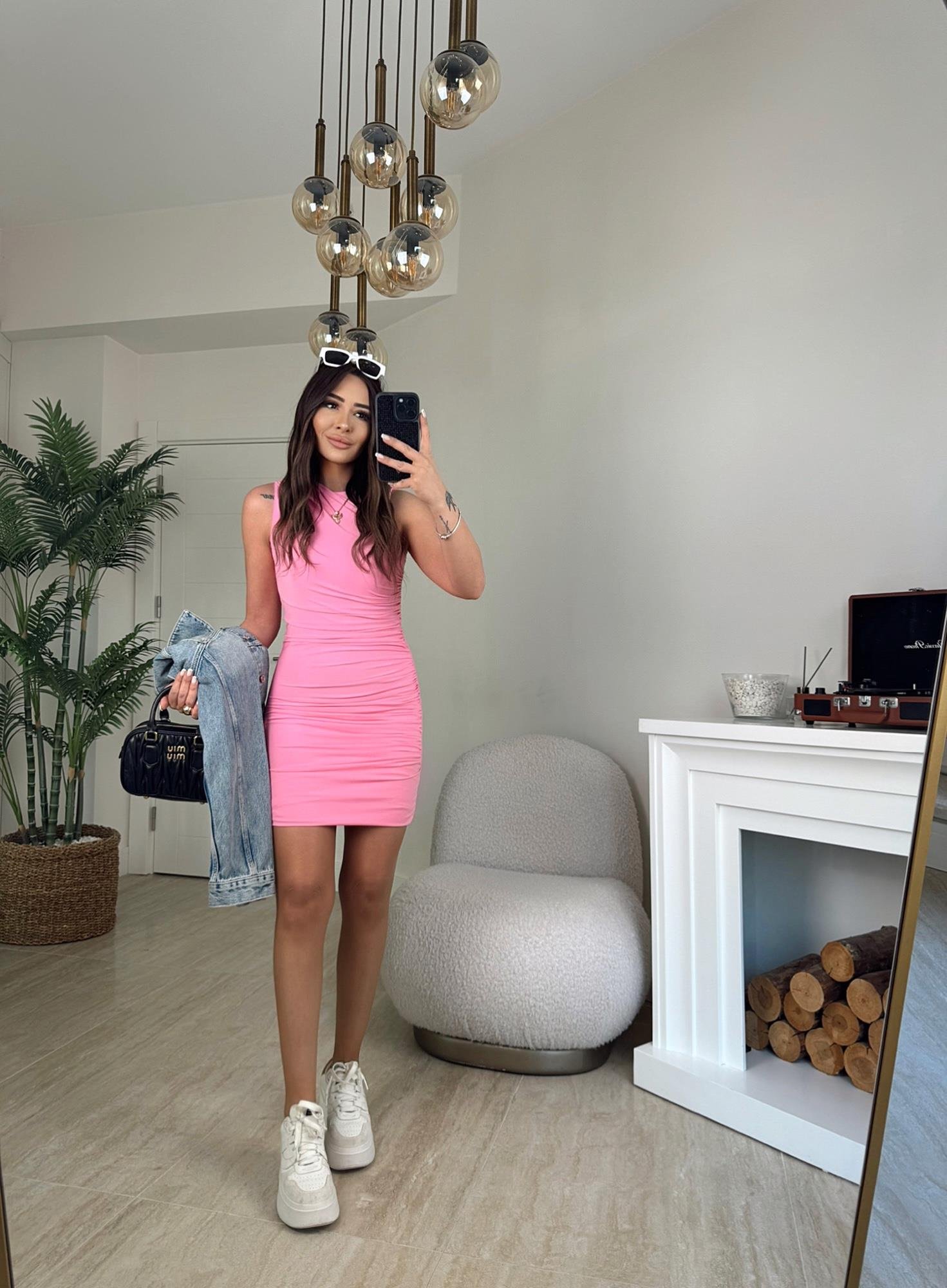 Z.a Drapeli Pembe Mini Elbise