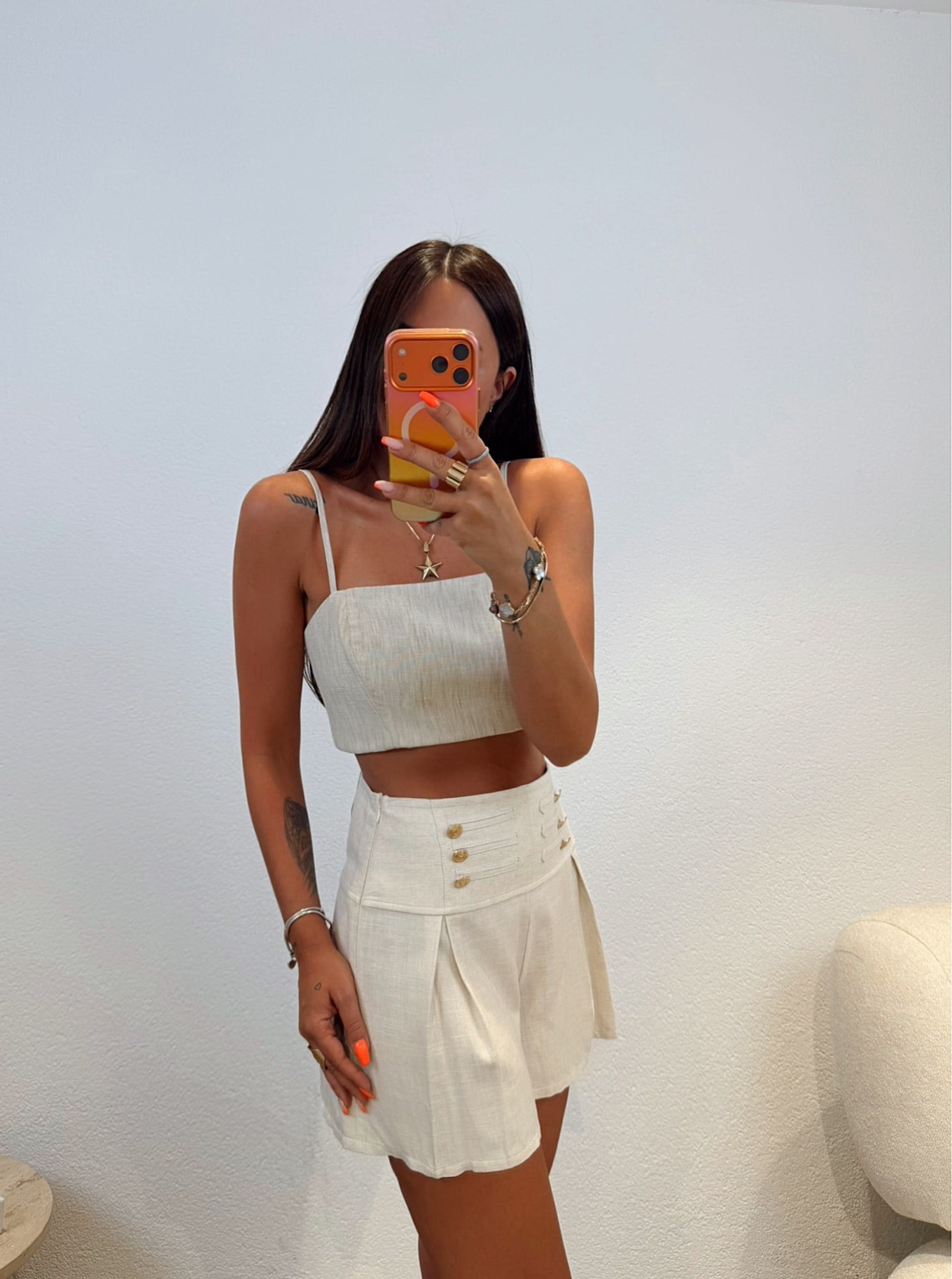 Z.a Model Düğme Detay Keten Şort