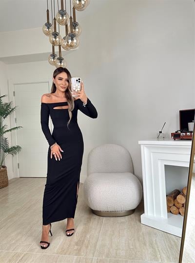 Z.A Göğüs Detay Yırtmaçlı Midi Boy Elbise