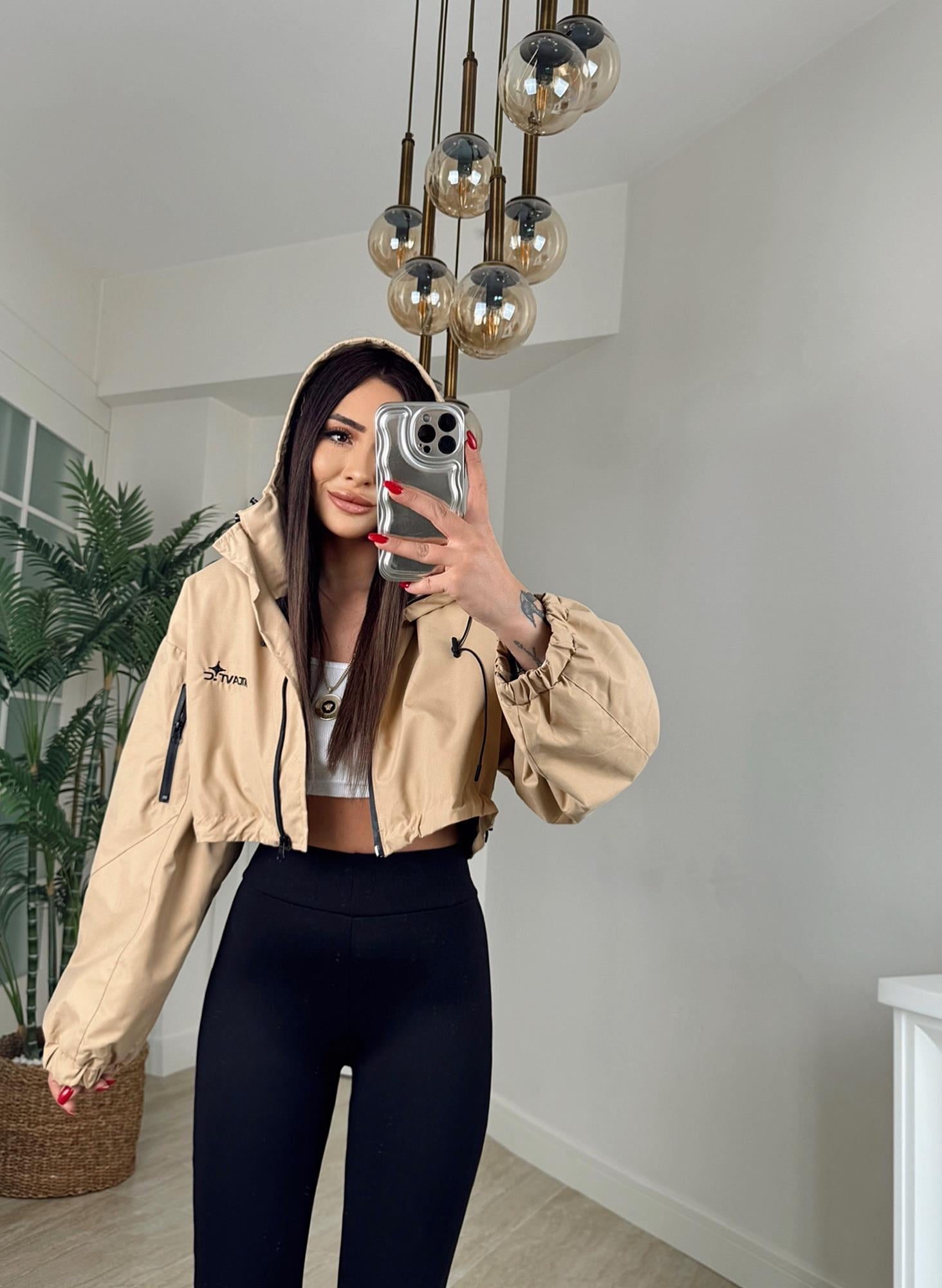 Z.A Taba Kapişonlu Crop Ceket
