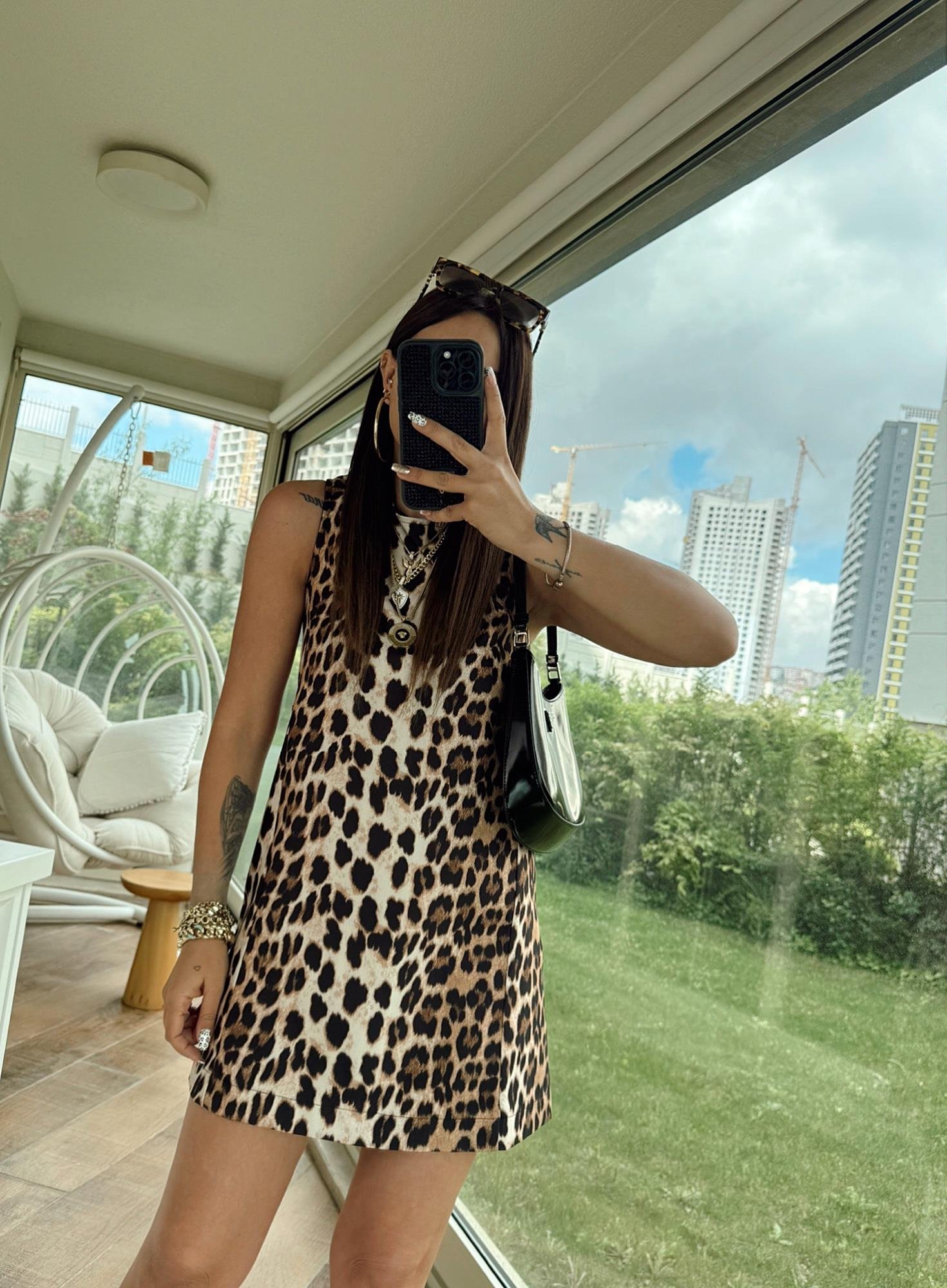 Z.A Leopar Desen Mini Elbise