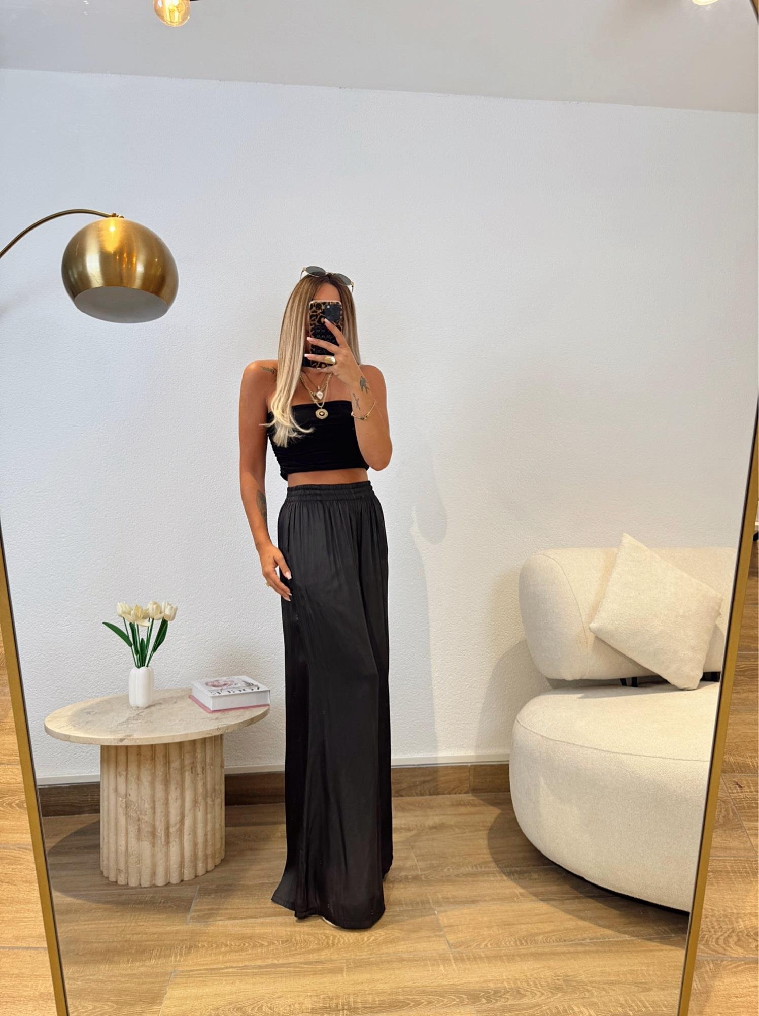 Z.a Model Saten Siyah Bol Paça Pantolon