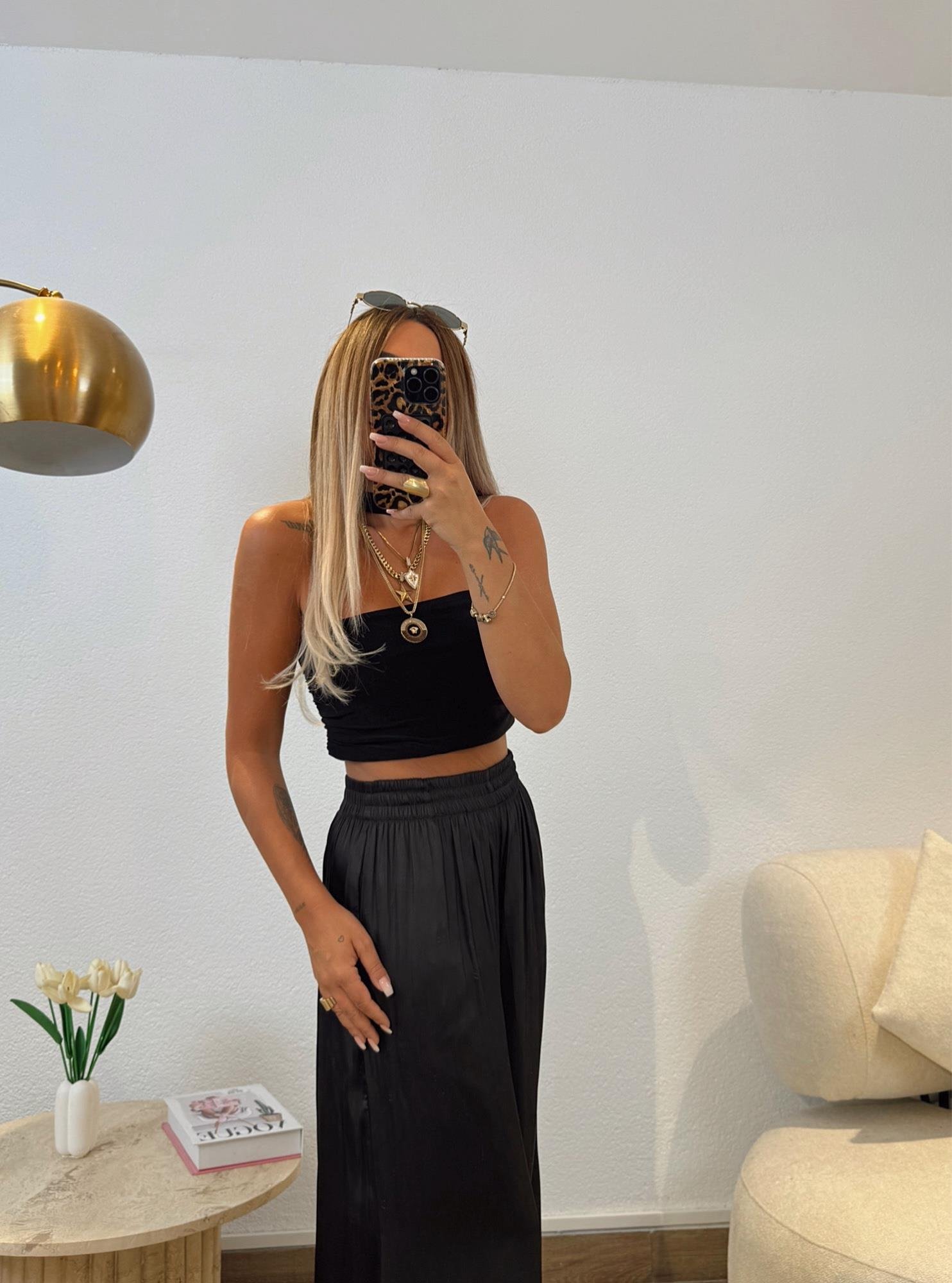 Z.a Model Saten Siyah Bol Paça Pantolon