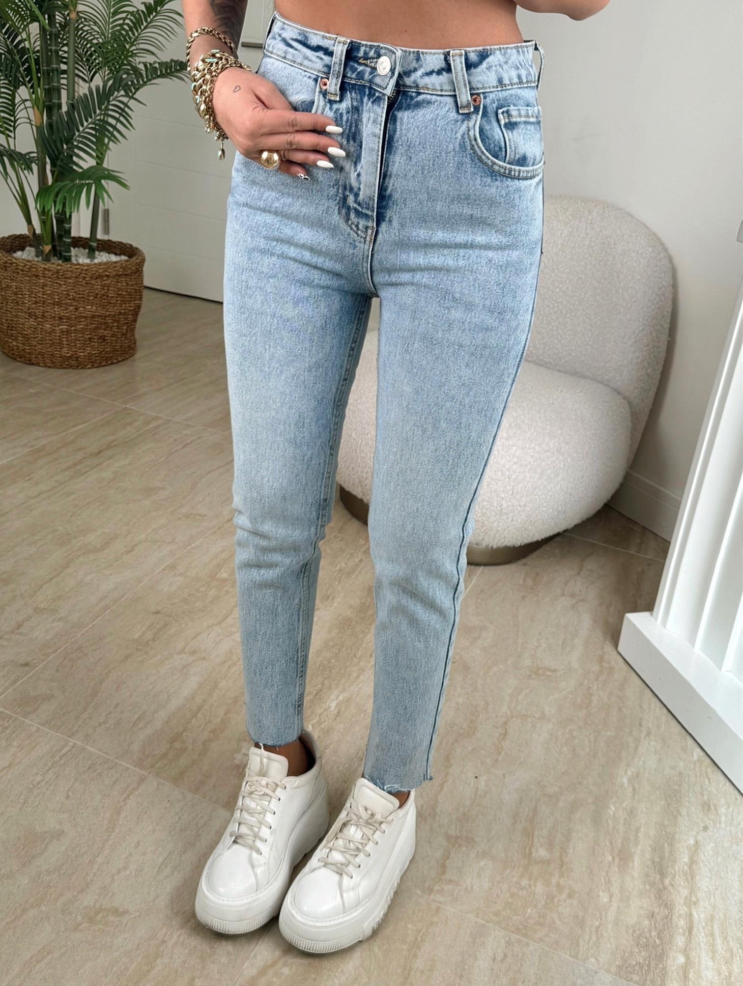 Z.A Kesik Paça Buz Mavi Mom Fit