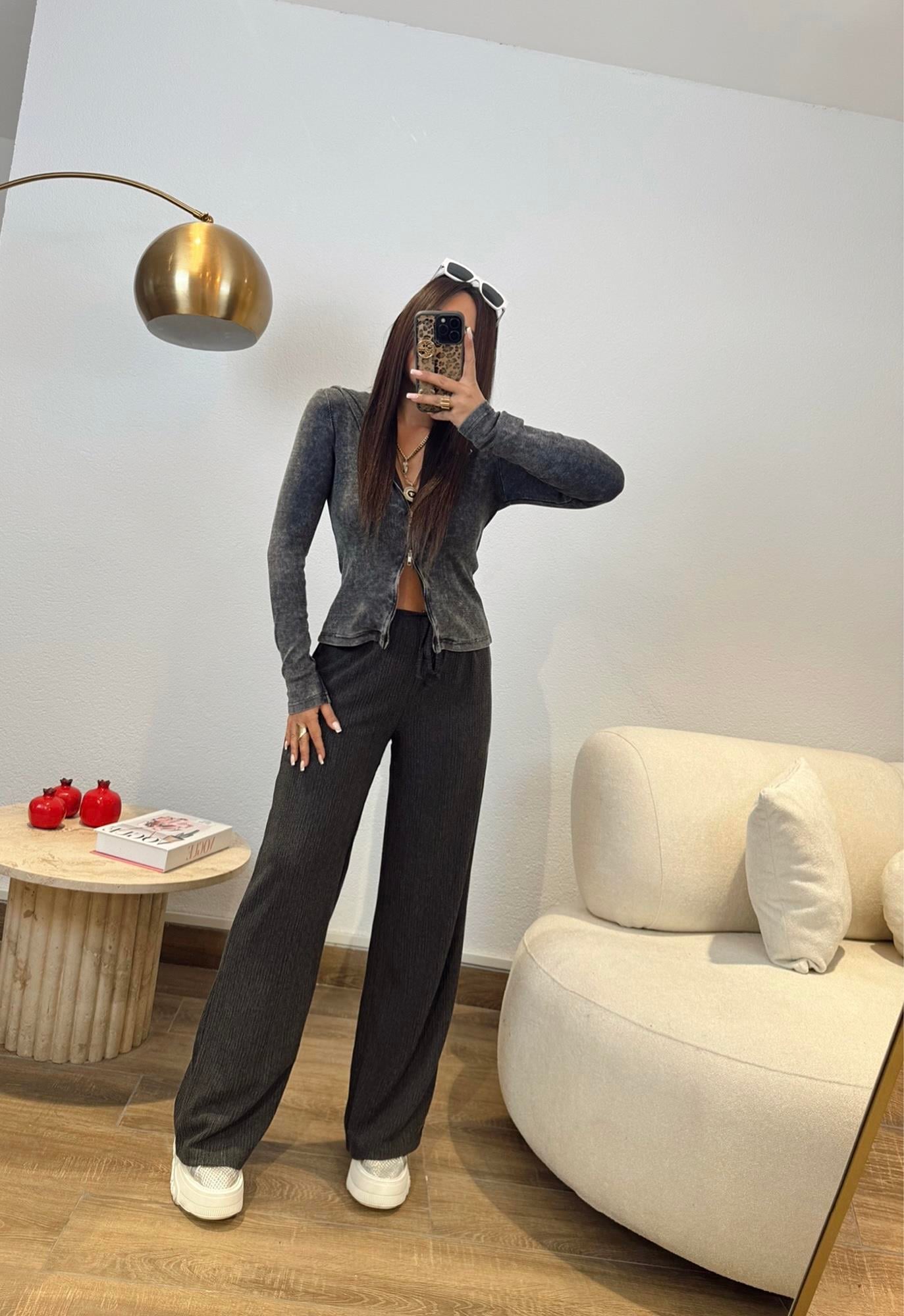 Z.a Model Antrasit Bürümcük Bol Paça Pantolon